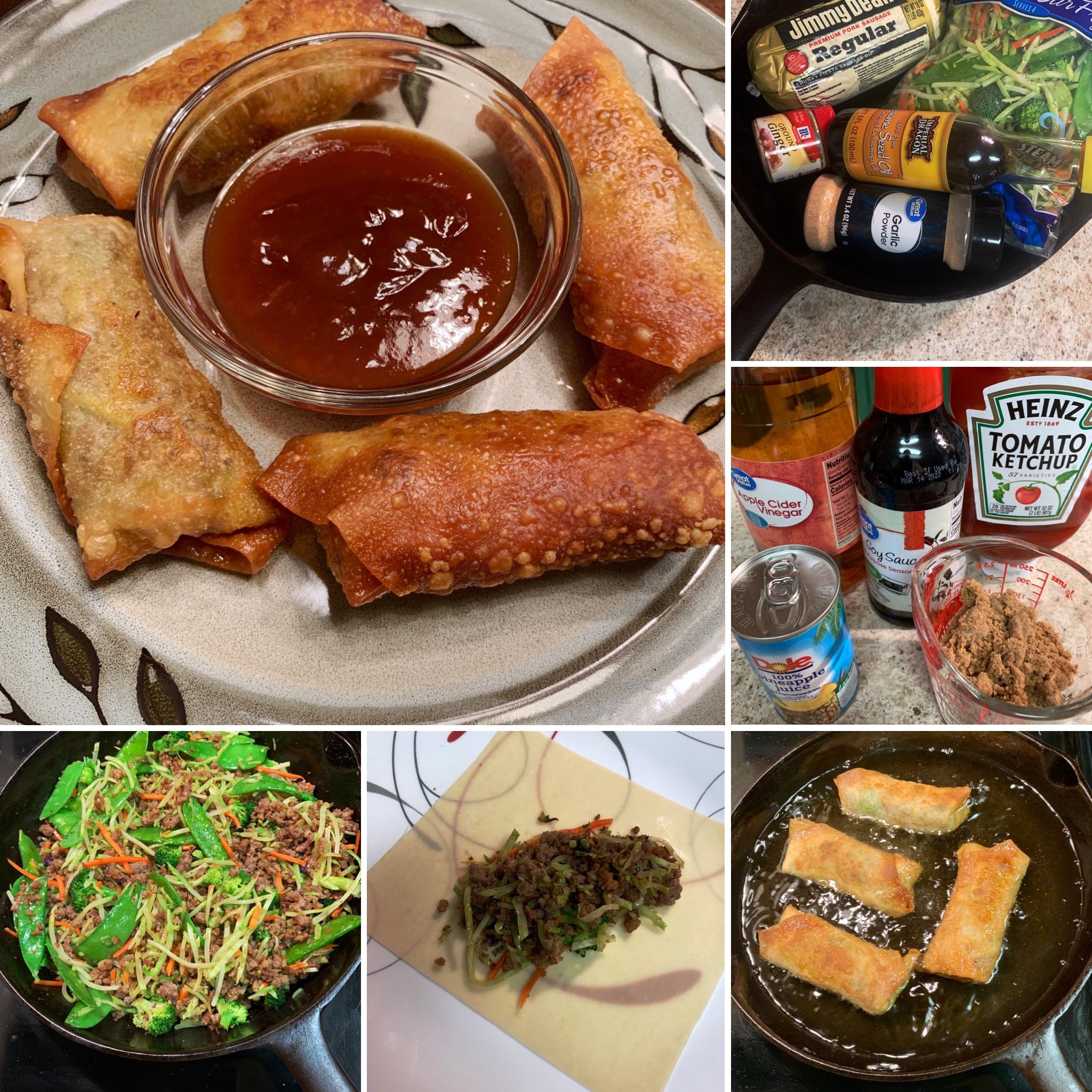 Tonight’s dinner was homemade pork and vegetable egg rolls with