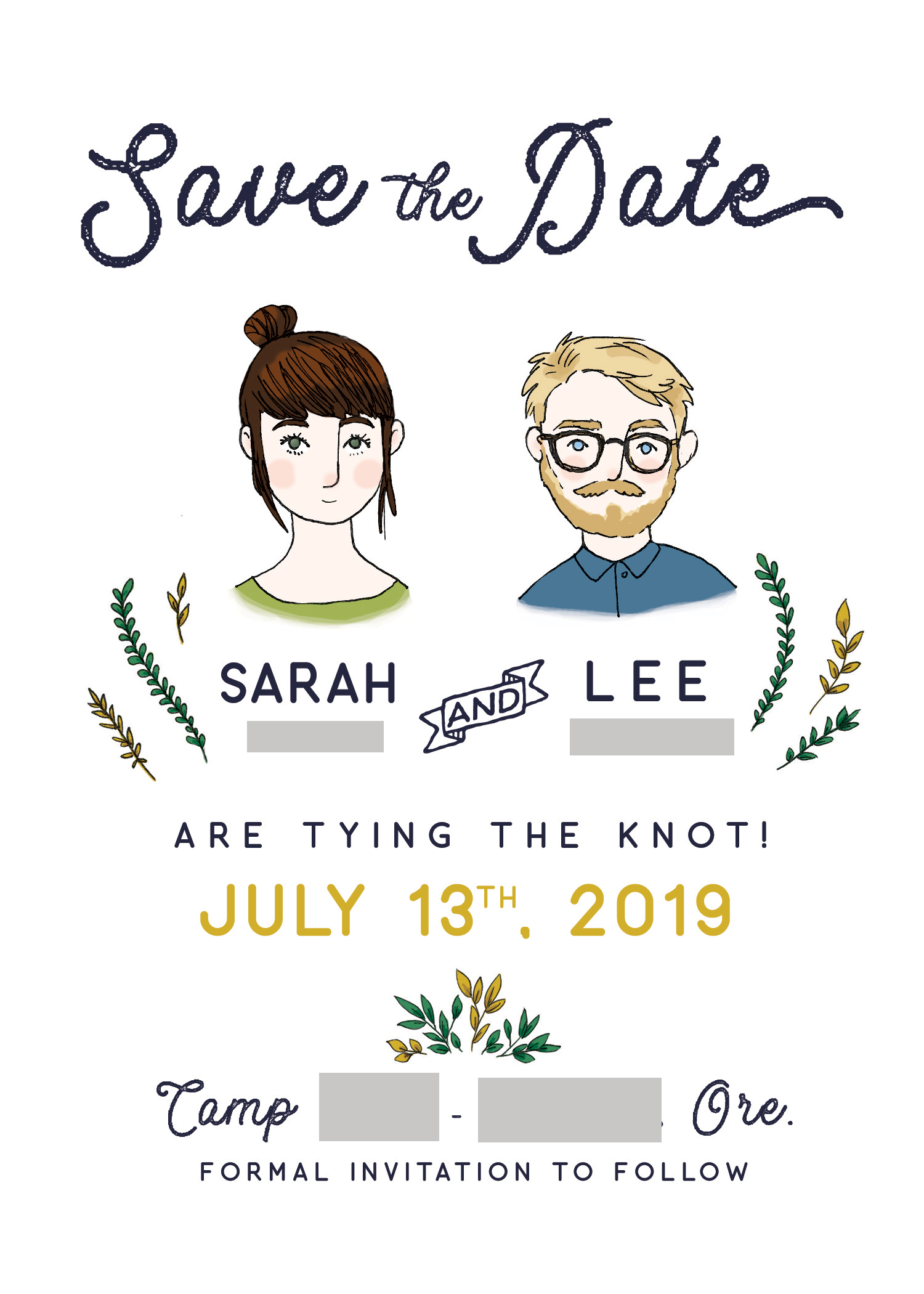 Finally finished our savethedates for our Oregon summer camp wedding
