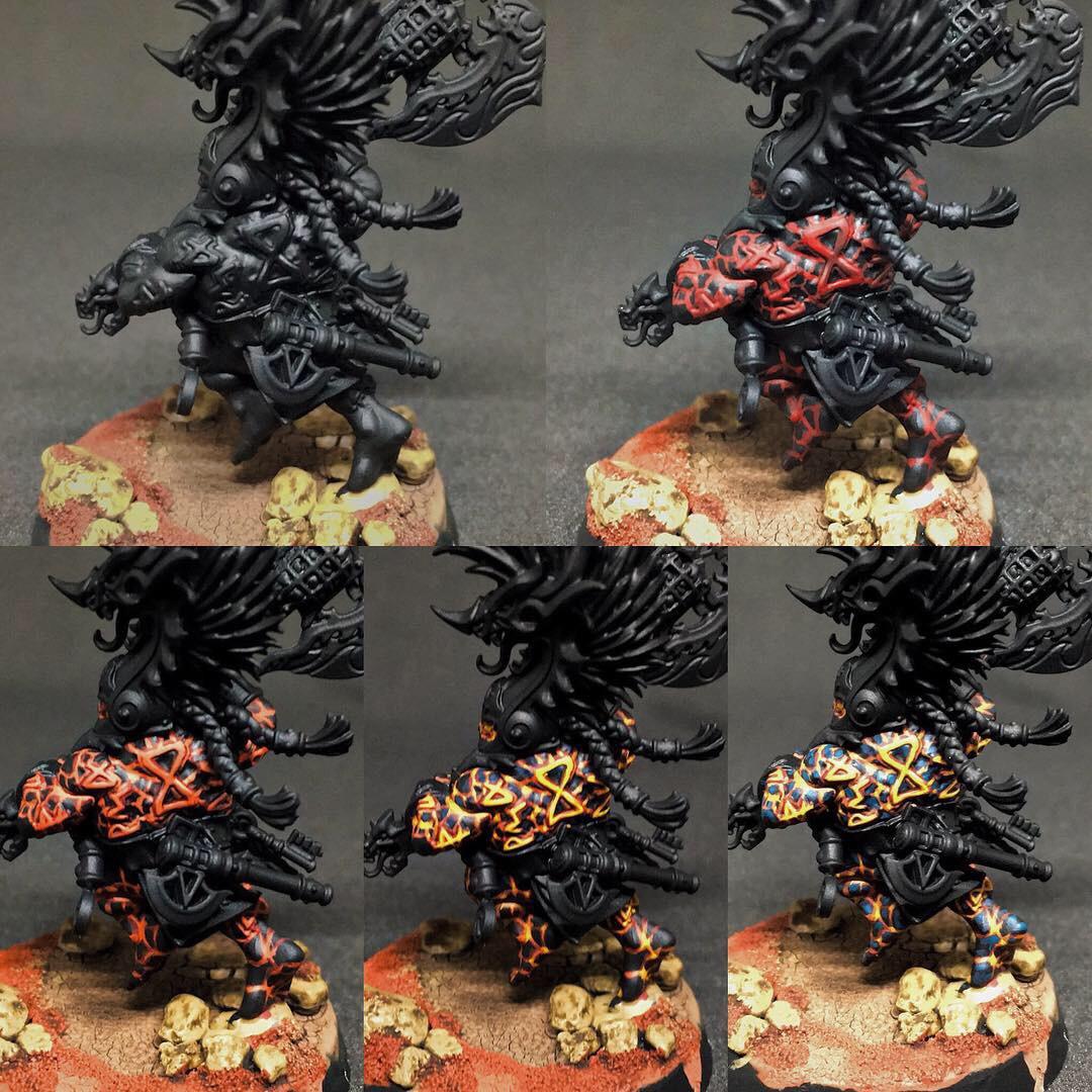 A quick run down on some molten skin on my Grimwrath Berzerker 🤘 first was khorne red > wild