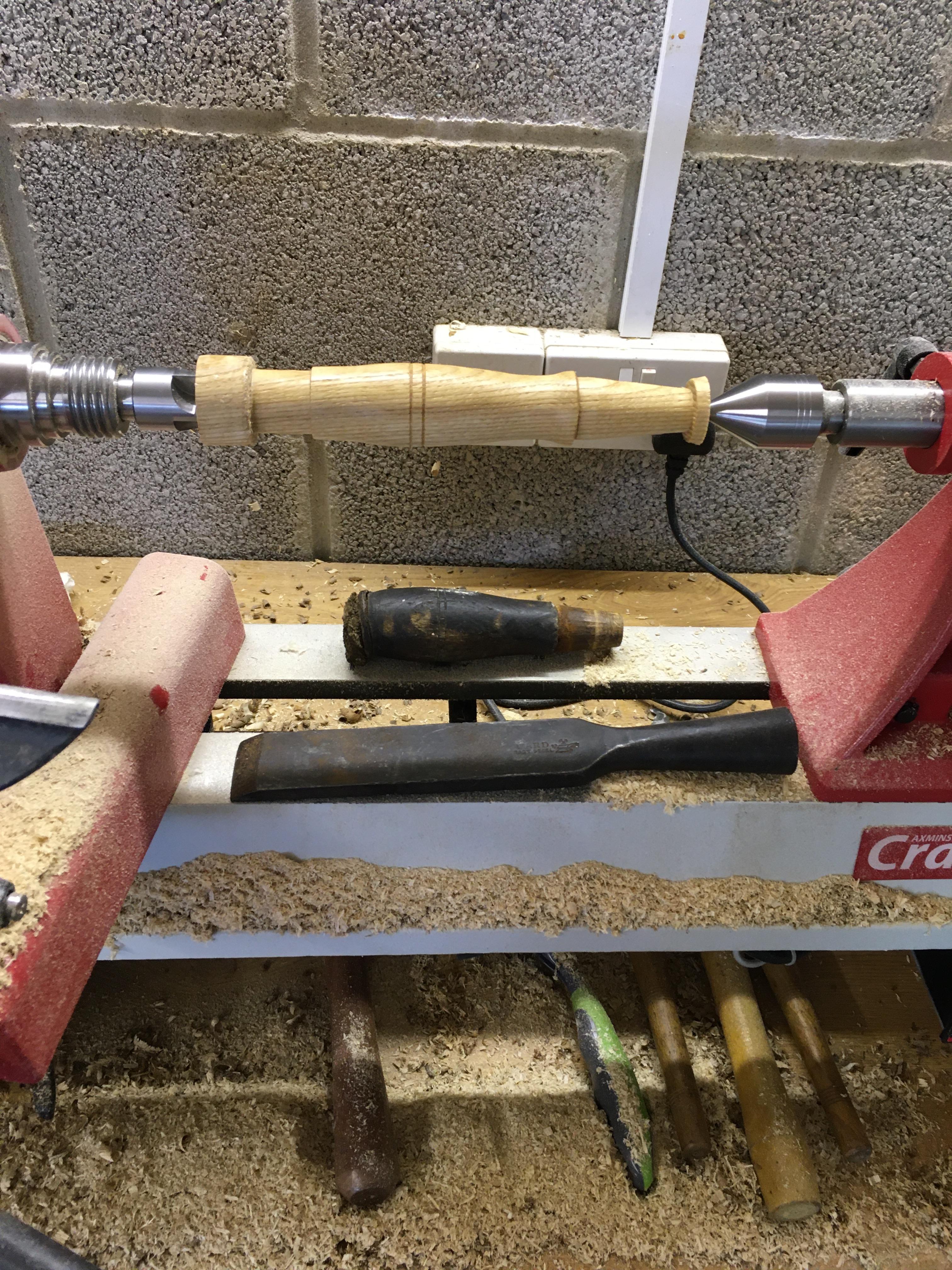 The first of many chisel handles to be turned on my new lathe r/turning