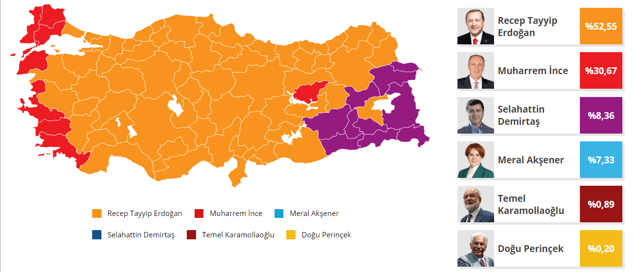 Results of the Turkish Presidential Election of 2018 r/MapPorn