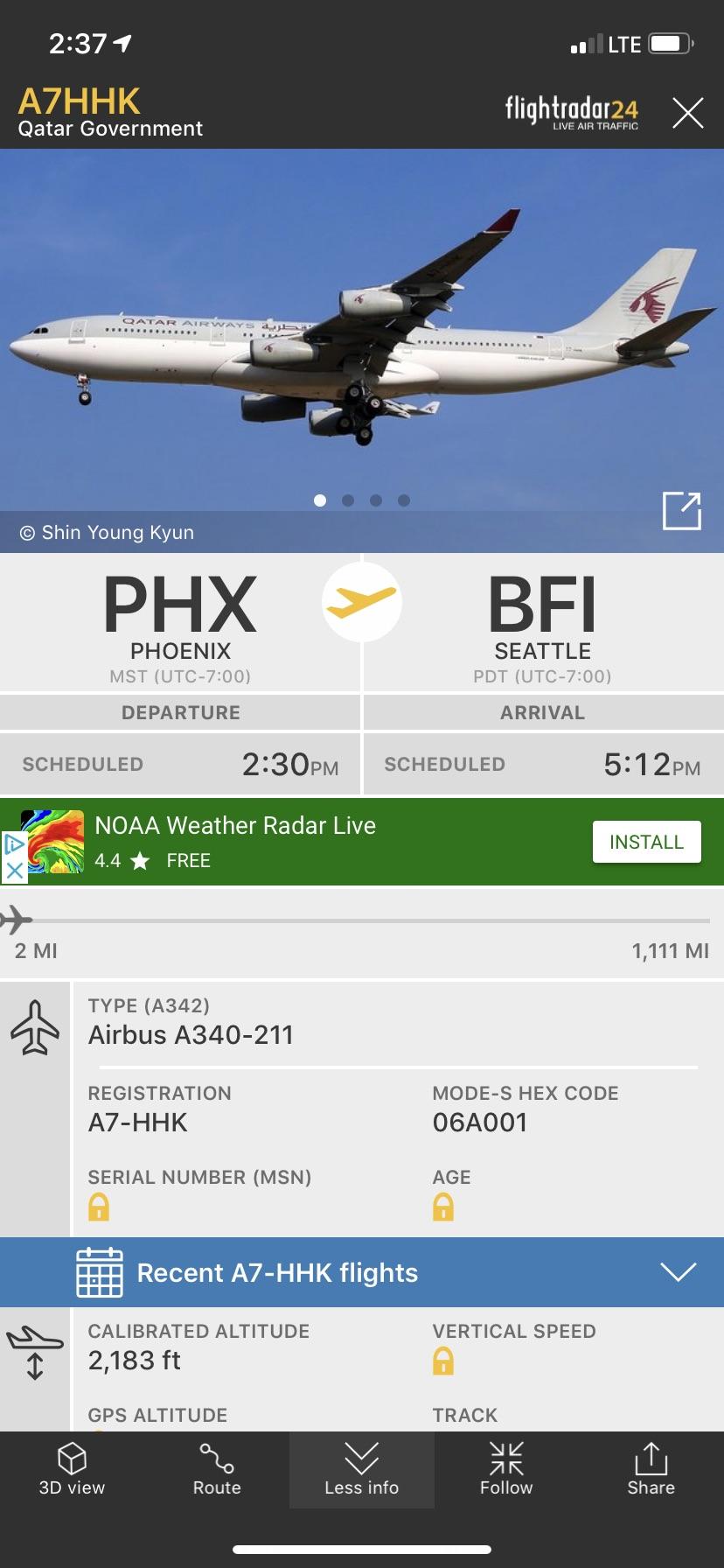 Rare A340 Qatar Amiri Flight from Phoenix to...Seattle...oh