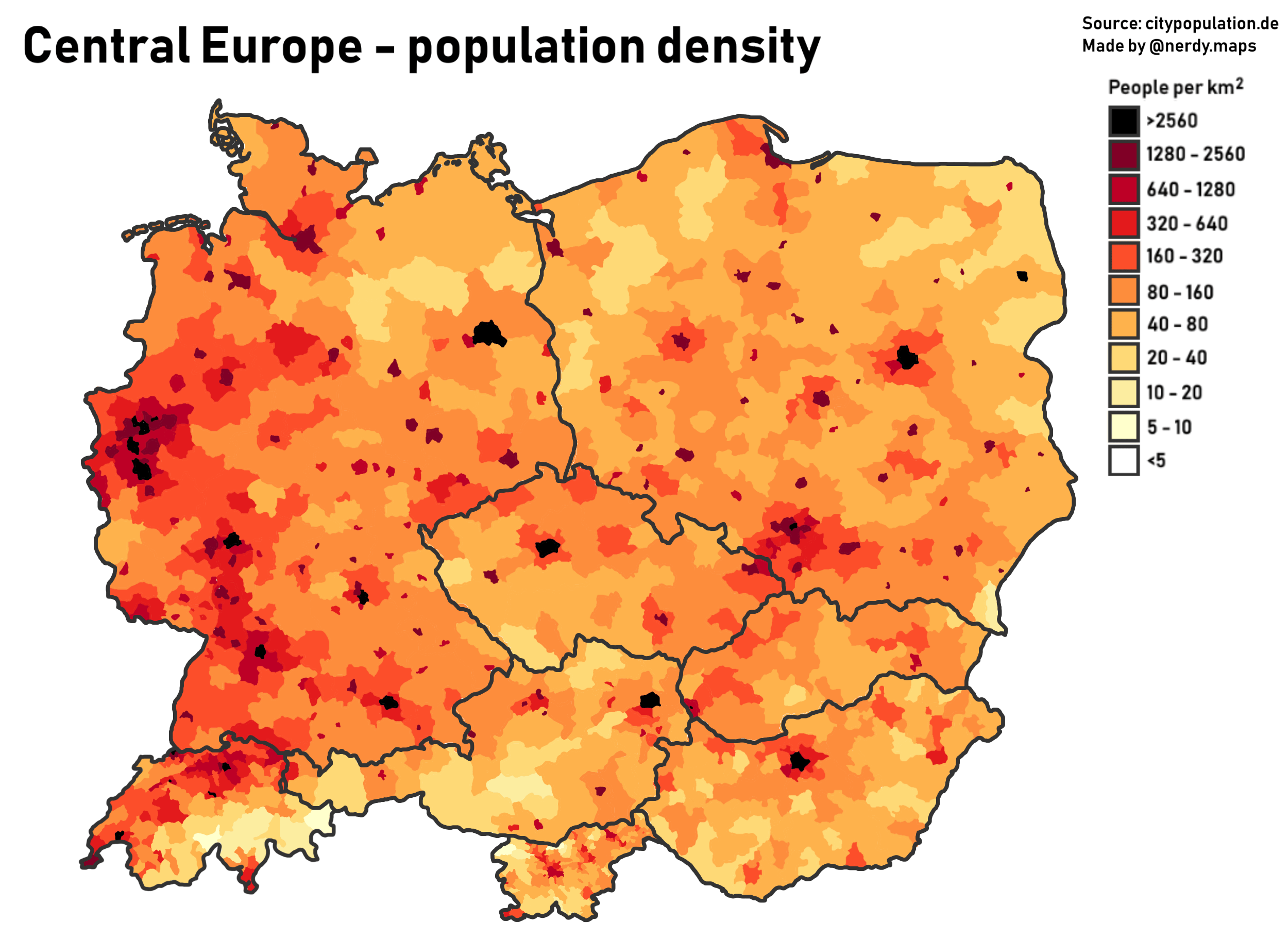 Population density map of central europe r/MapPorn