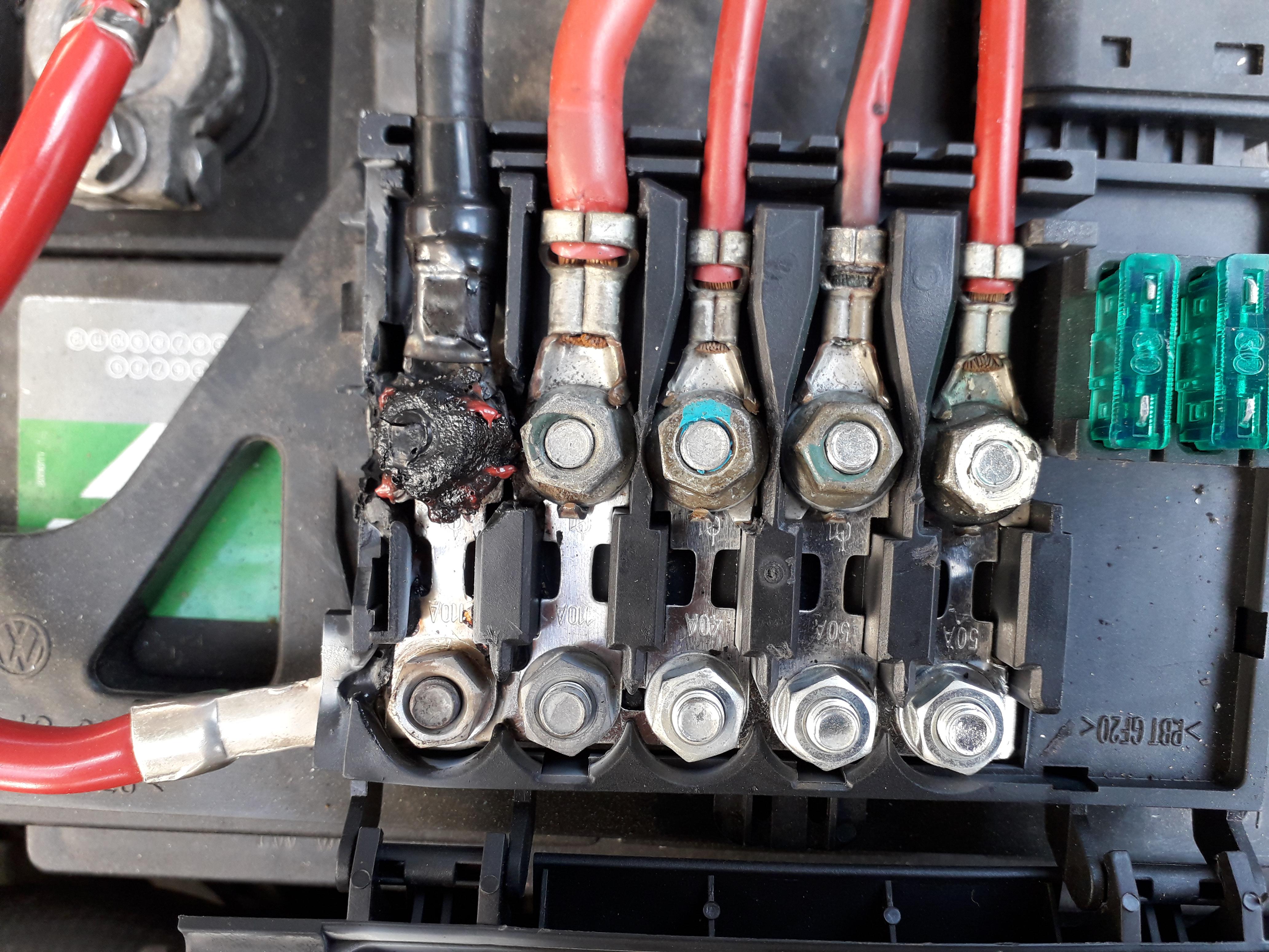 2002 Golf electric problem (black wire is hot, the black melted bit is