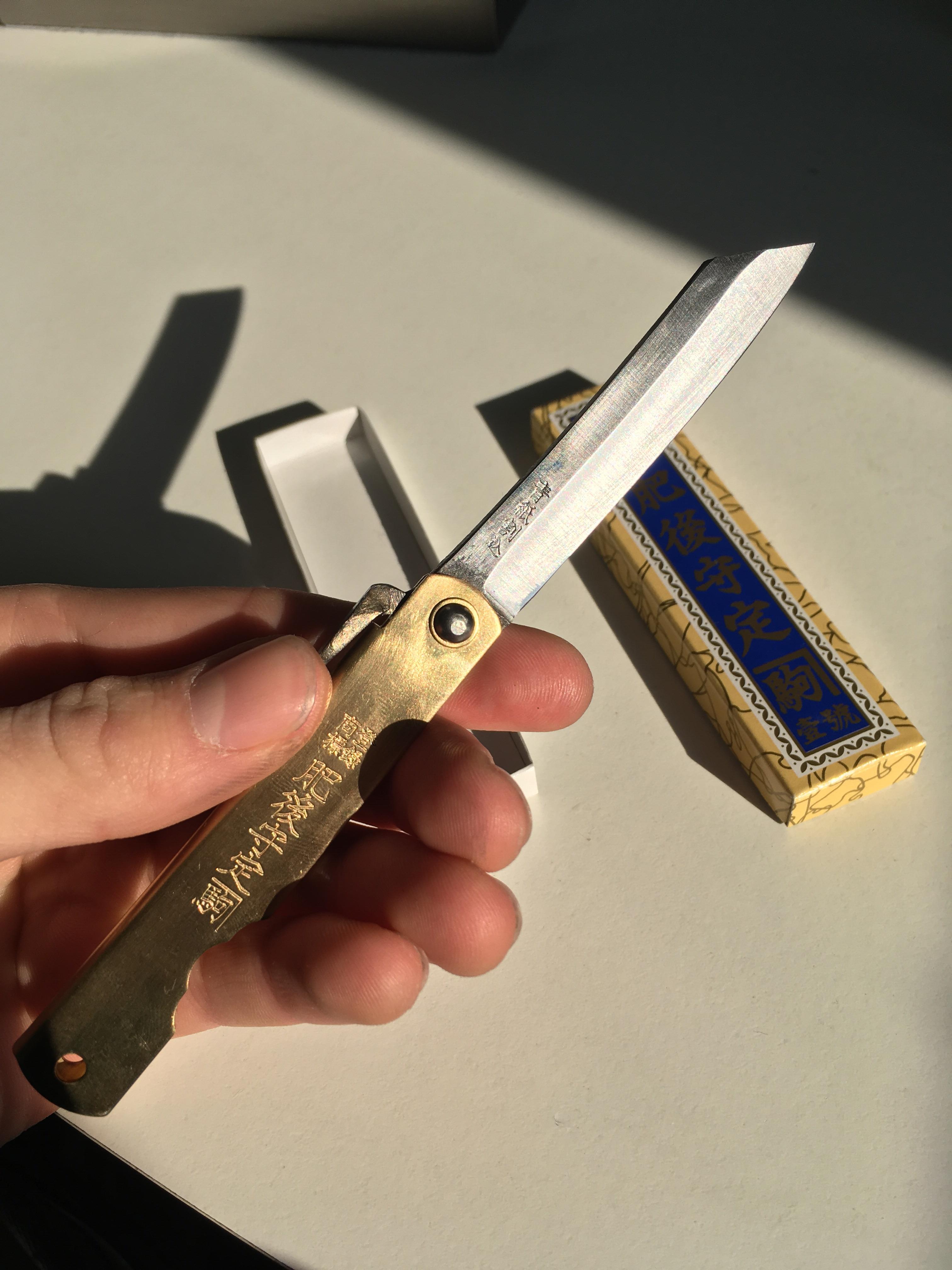 Higonokami (blue paper steel, brass handle)
