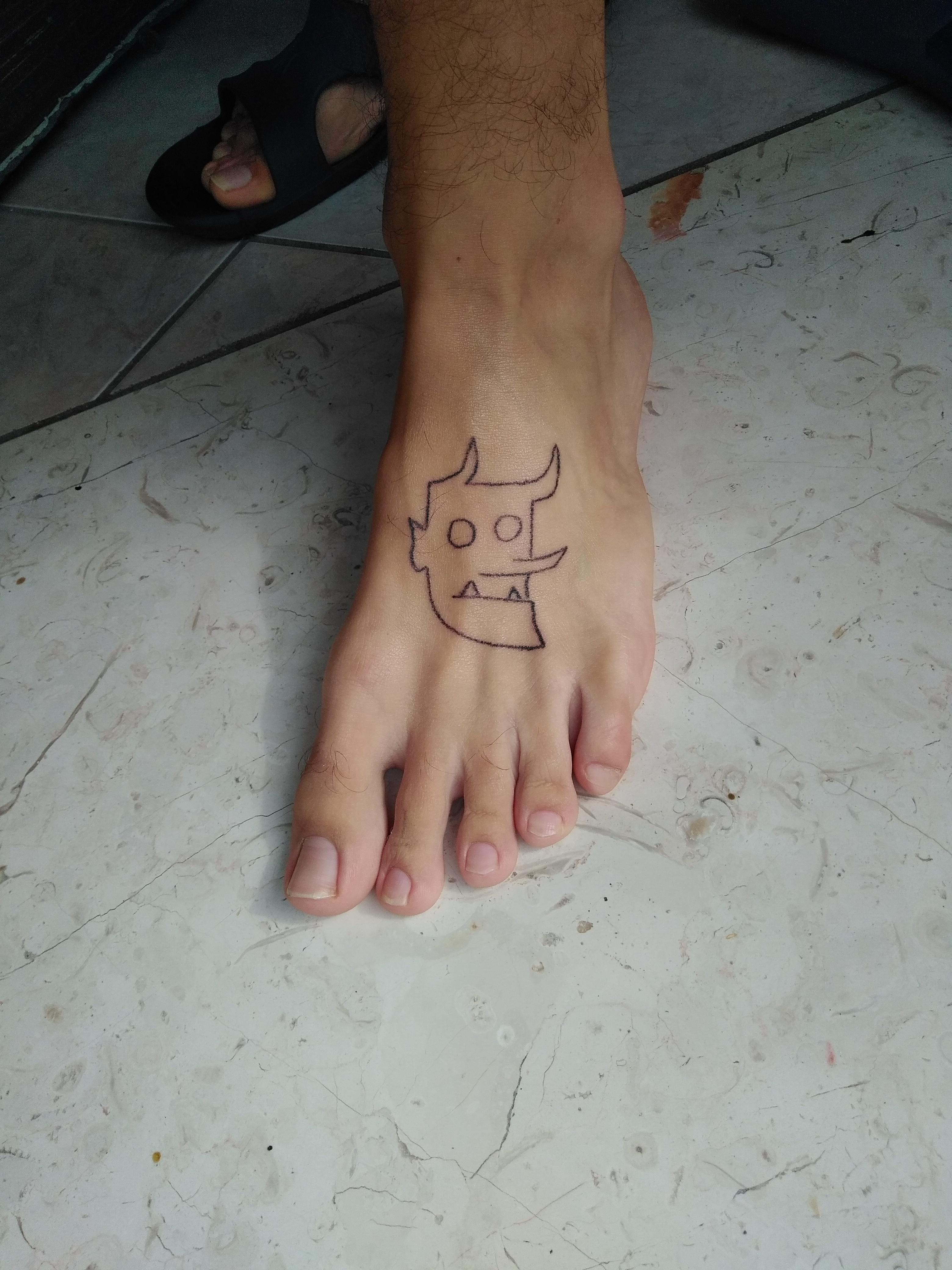 Left foot is the devils foot ok (10 05) sticknpokes