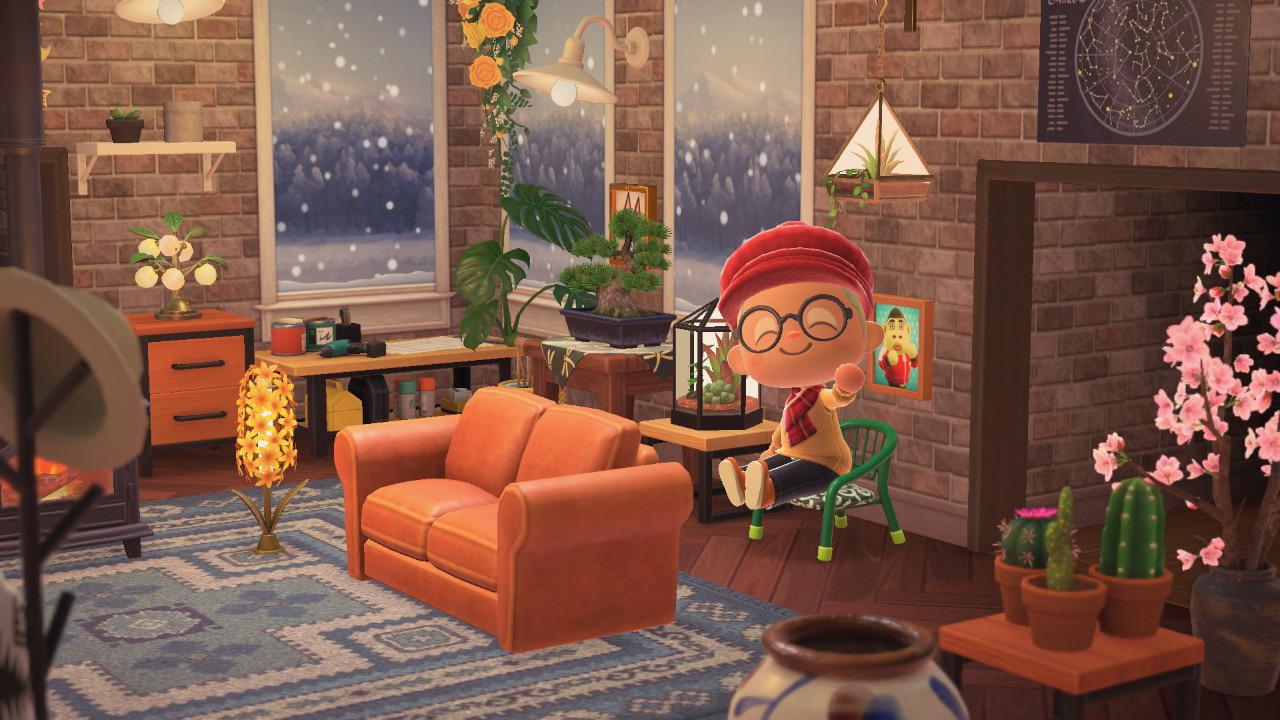 This falling snow wallpaper is so cozy! r/AnimalCrossing
