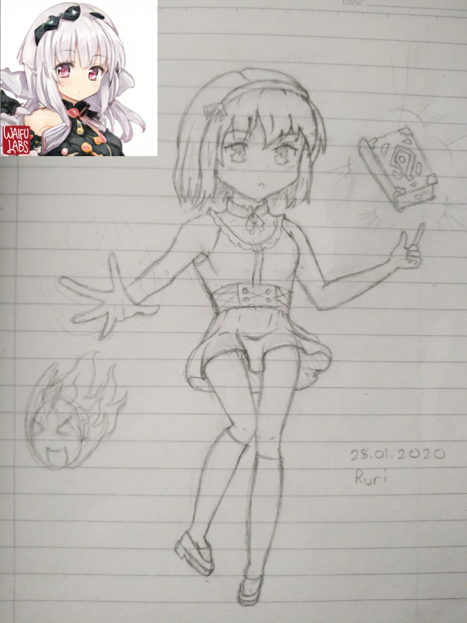 Made a fullbody character based on a character I made with Waifu Labs AnimeSketch