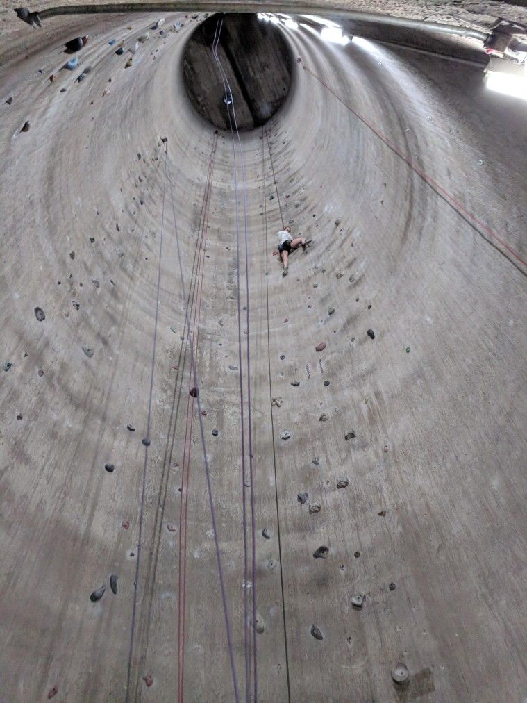 One of the tallest indoor climbing walls is inside of an old, converted