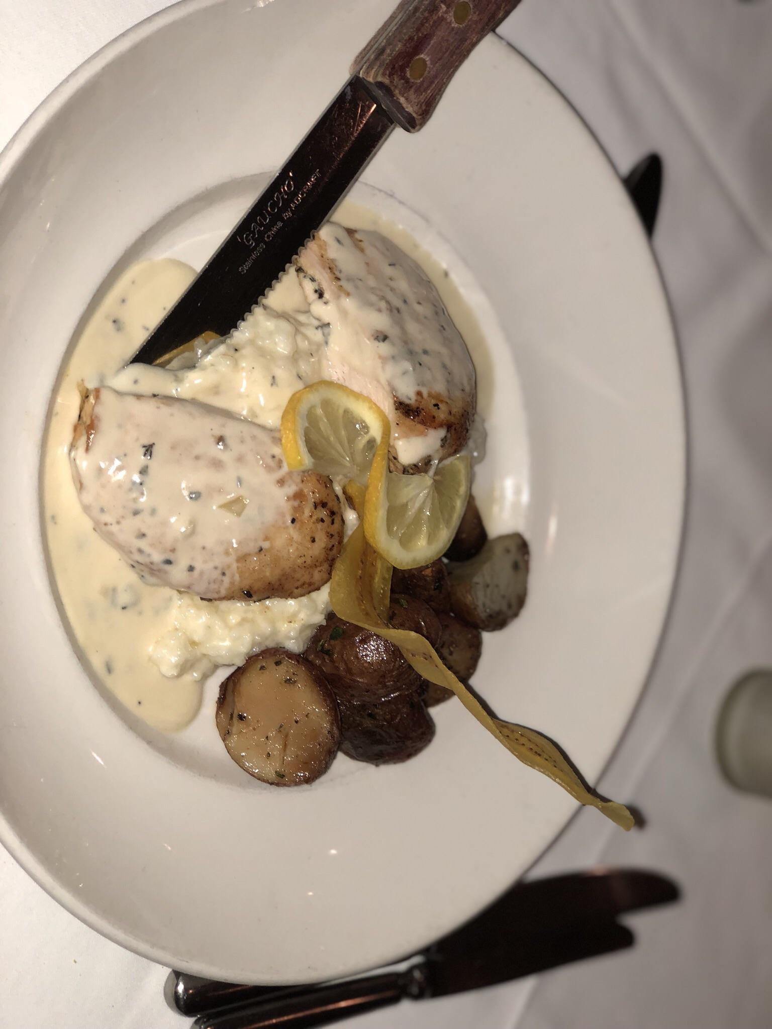 [I ate] Lemon Rosemary Chicken with Pan Roasted Potatoes, Creamy Risotto, and a Fried Plantain