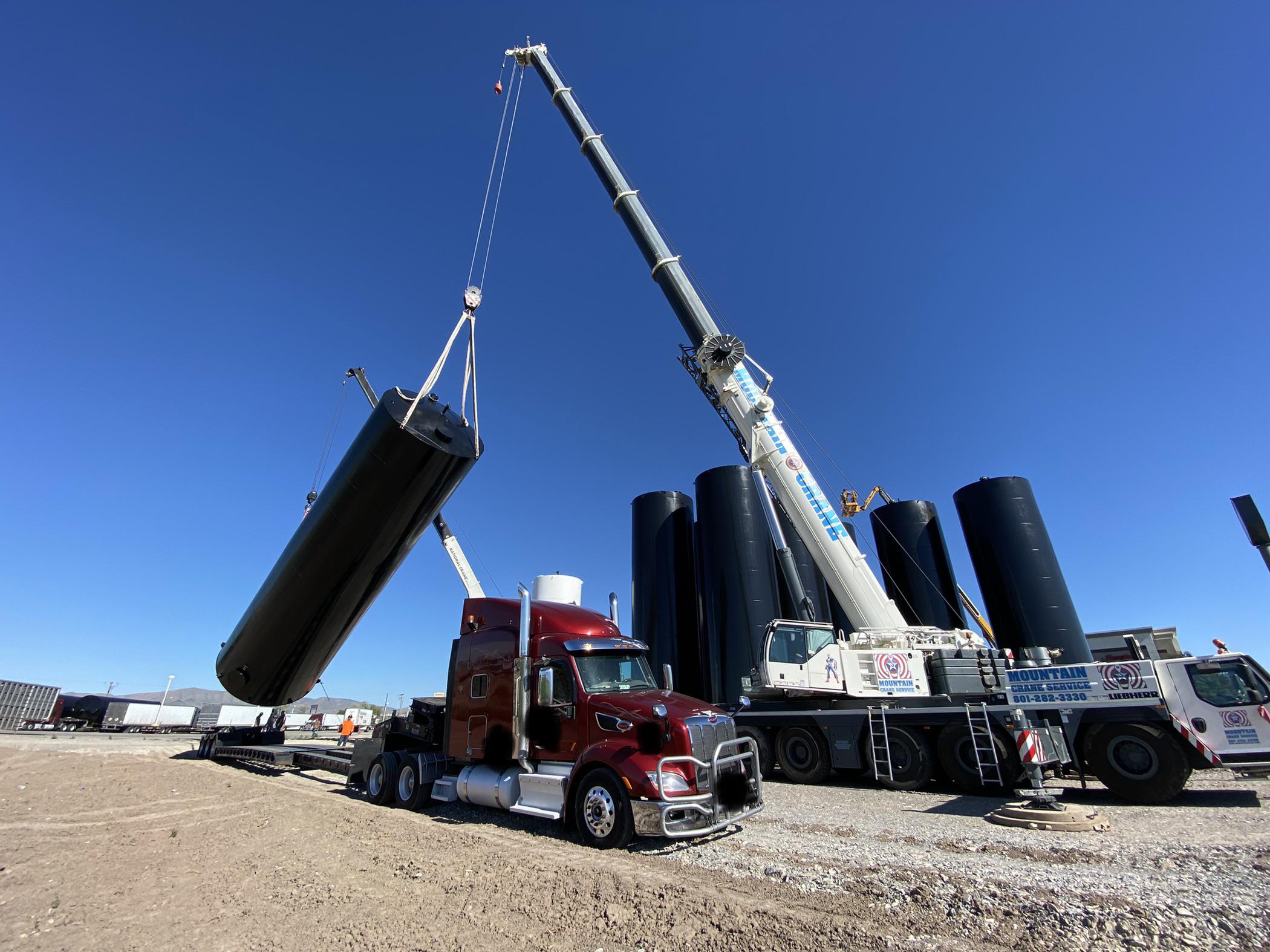 Delivering aboveground diesel tanks for a truck stop in Tremonton, UT