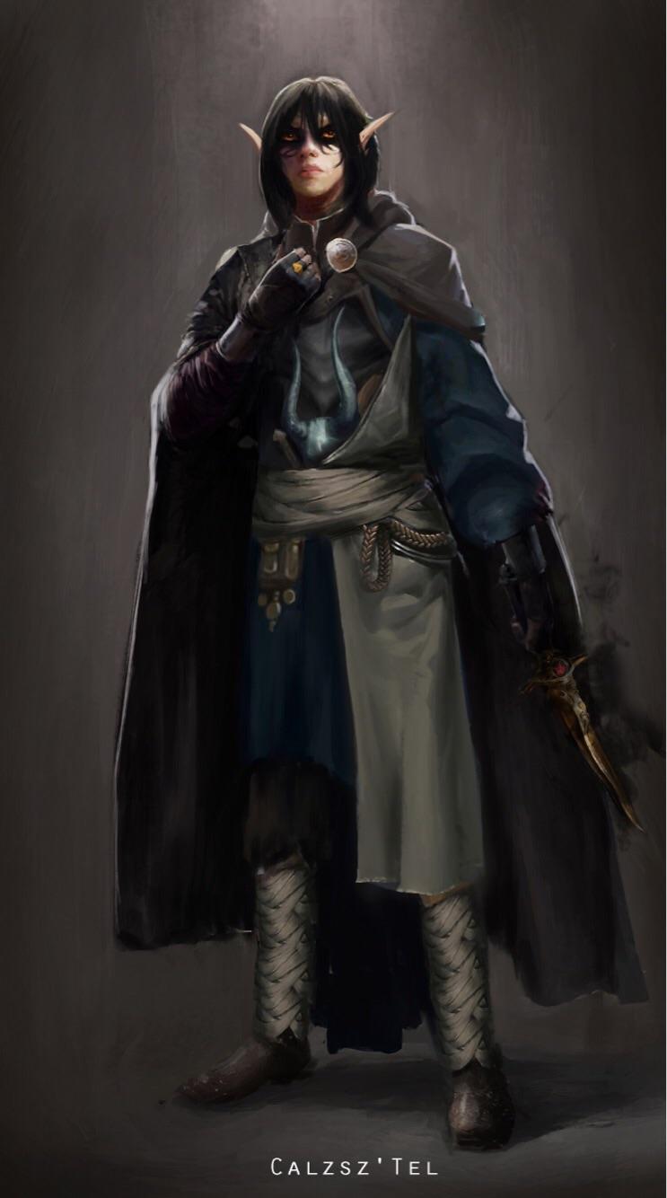 [OC][ART] I present my halfdrow bastard prince and rogue, Calzsz'Tel r/DnD