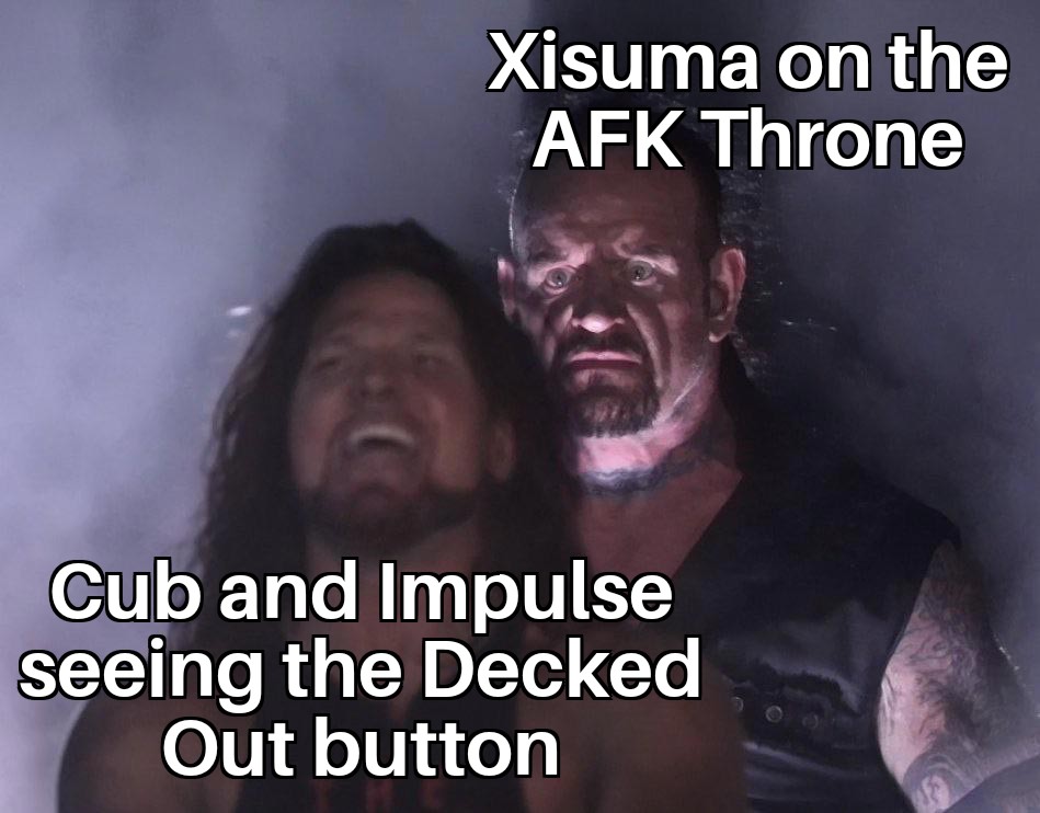 [Standing behind smiling guy] Cub and Impulse trying to steal the decked out button from Xisuma