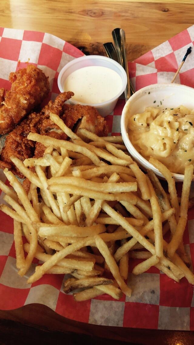 [I Ate] Nashville hot chicken tenders, crispy fries, and mac n cheese