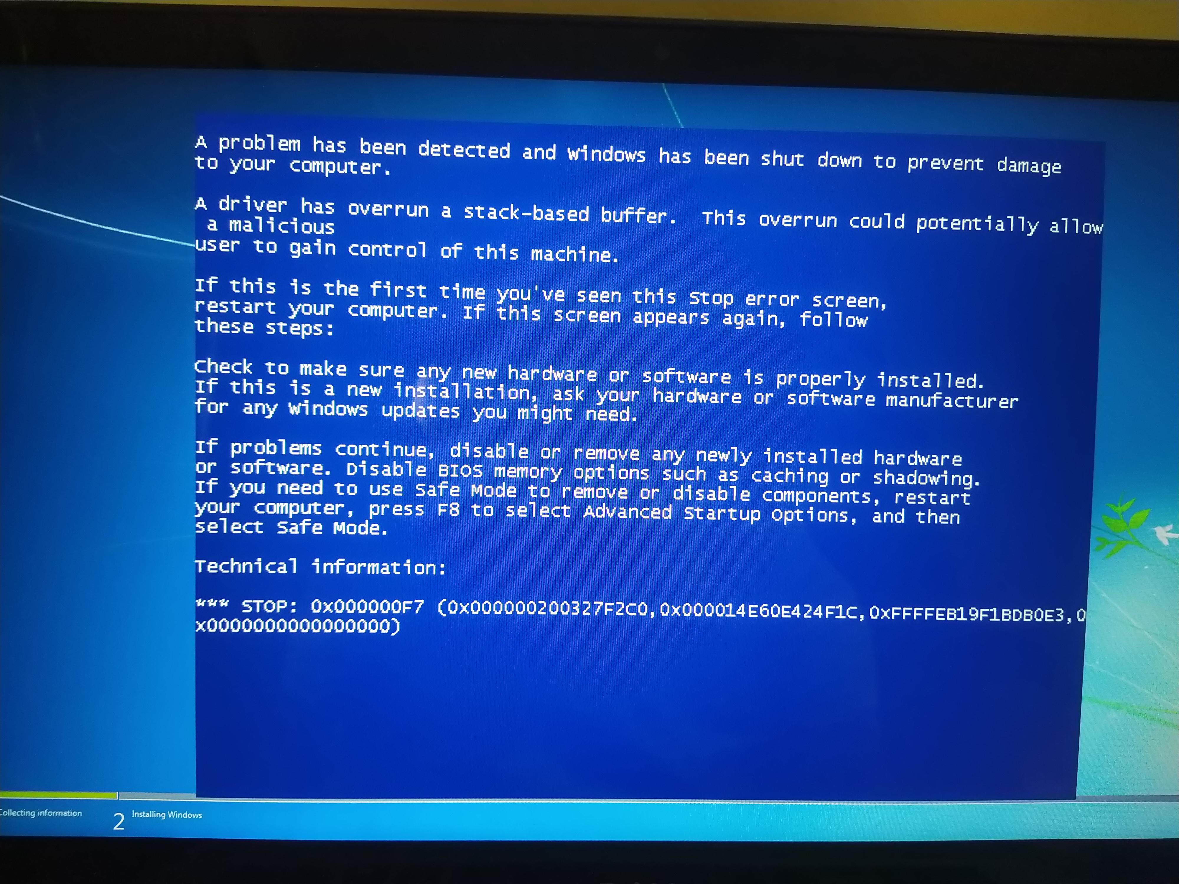 Getting this BSOD when installing fresh Windows 7 in copying Windows