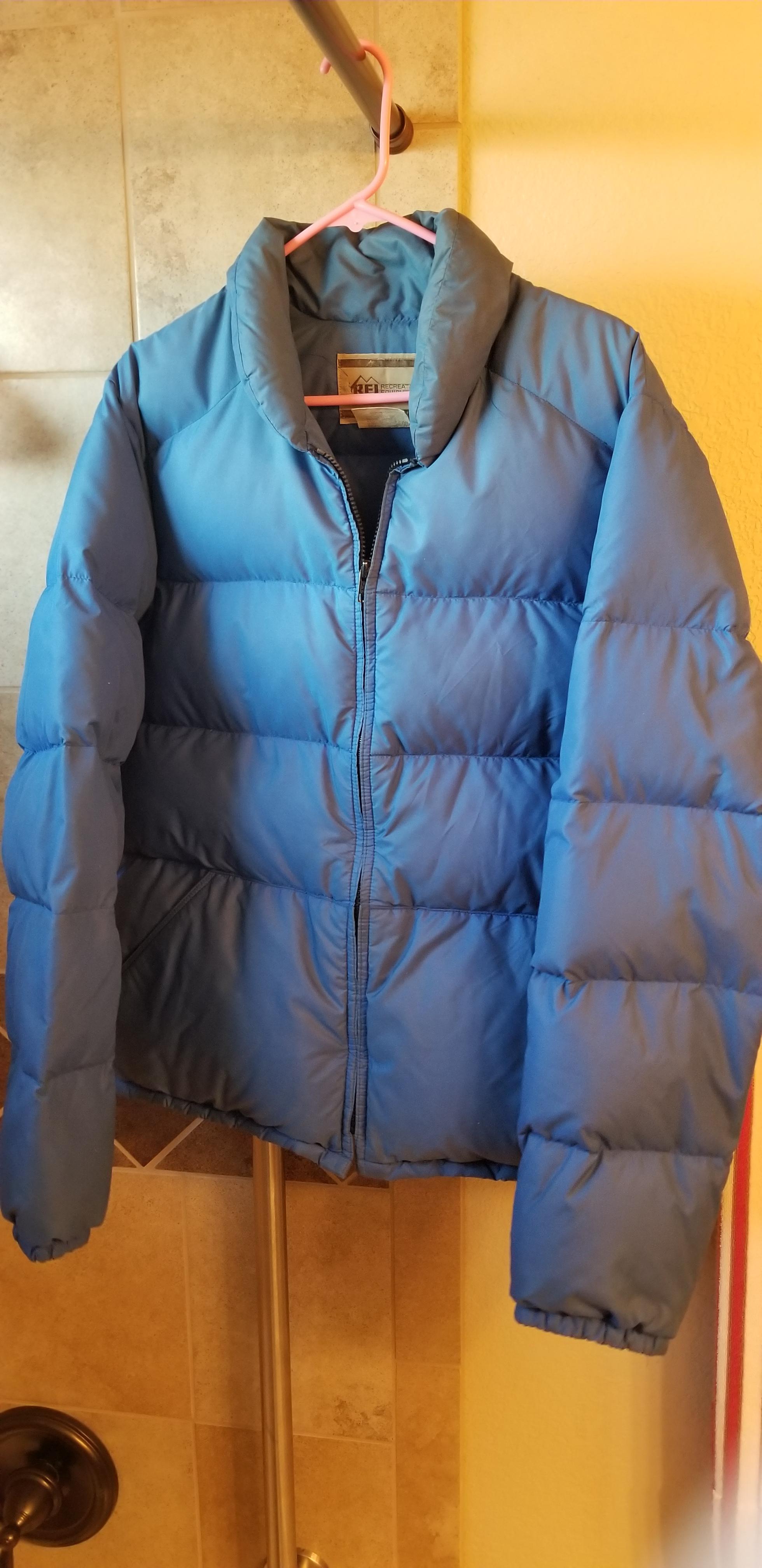 REI Label Down Jacket, Purchased 1976, Ripstop Nylon Shell Repaired Twice, Old School High Loft