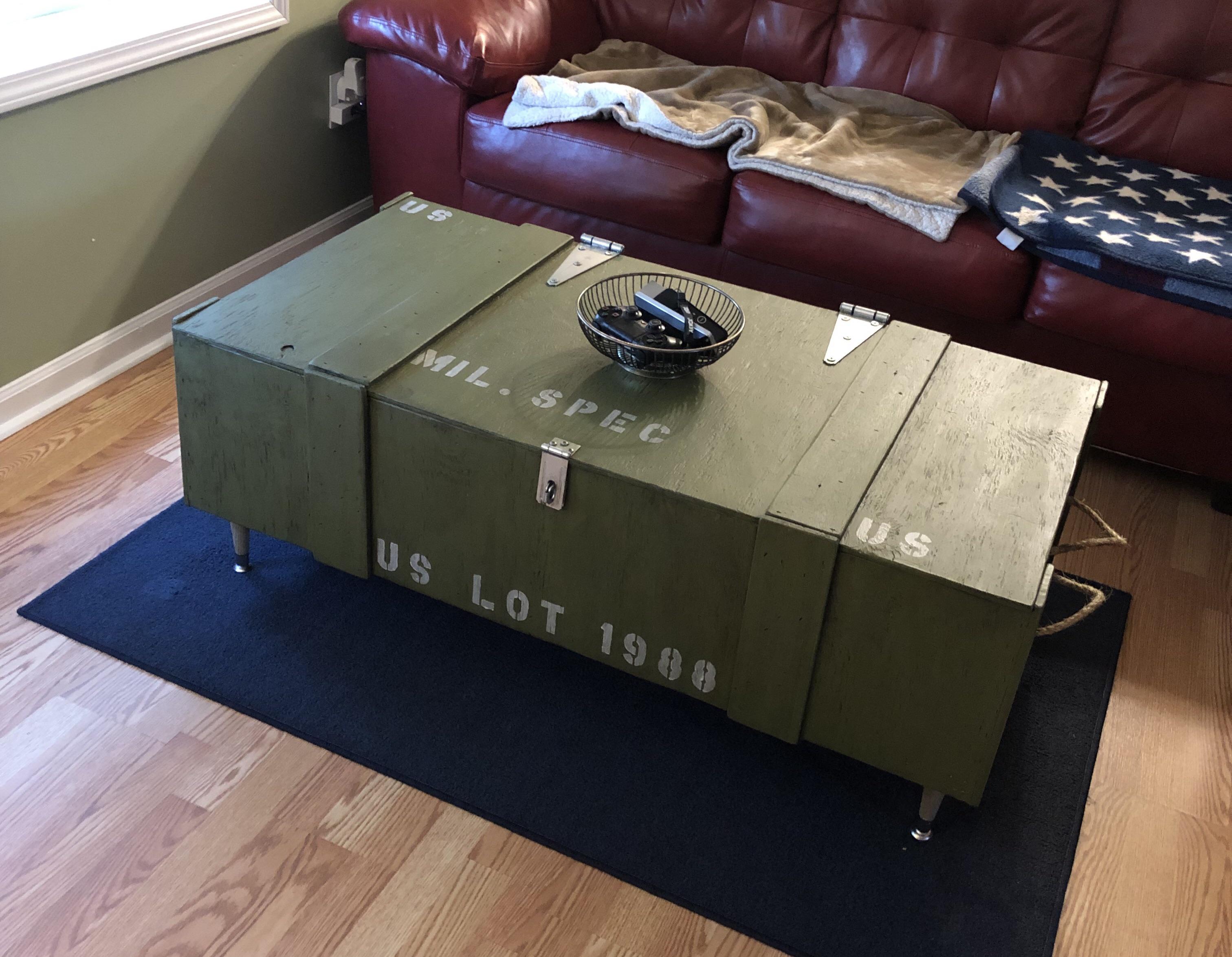 Military crate coffee table. Original was a box I made to move a very
