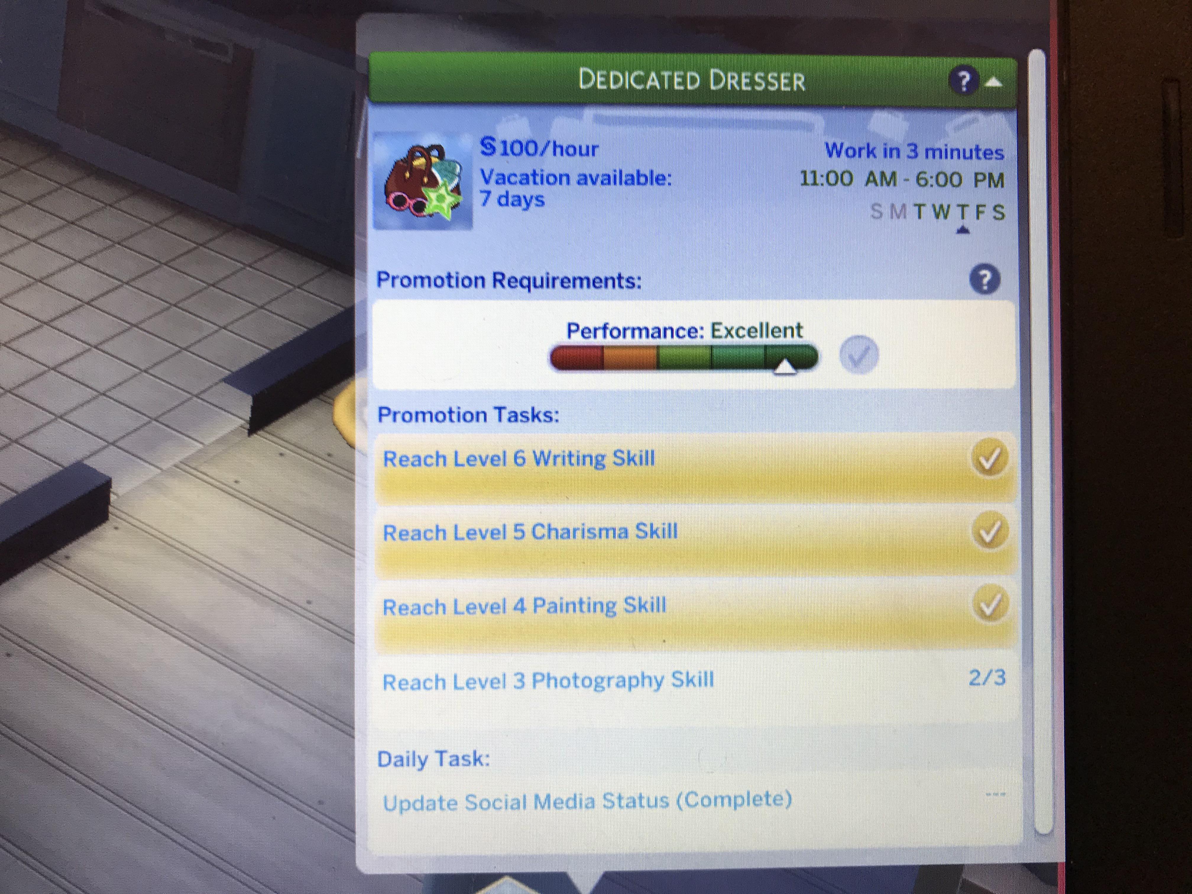 skill glitch? my sim got to level 3 of the photography skill, but it