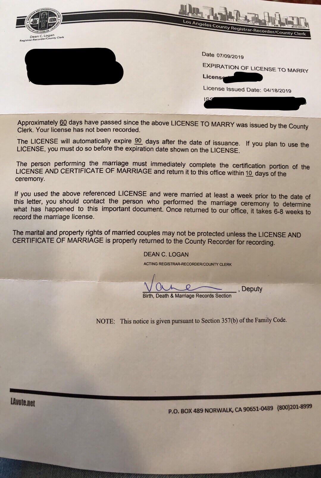 Married Los Angeles Friends Help! We just got this notice about our