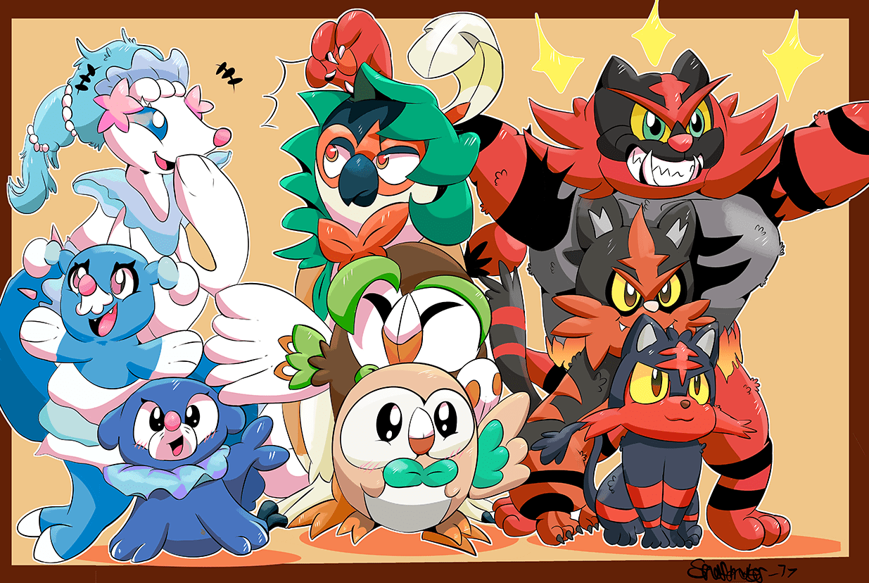 I drew a wallpaper of all the alola starters!^^ r/pokemon