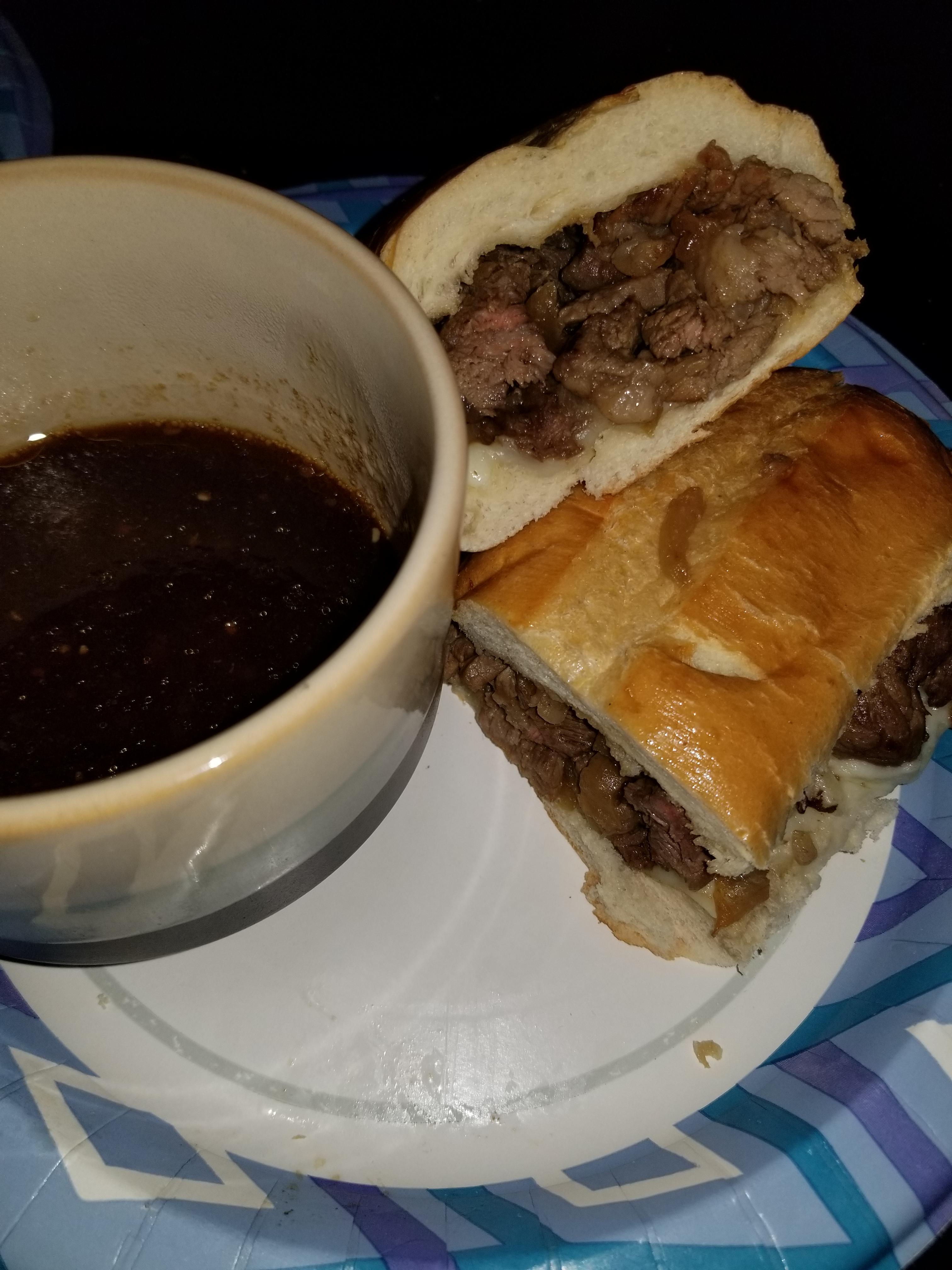 I made French dip sandwiches with a extra ribeye and some strip steaks