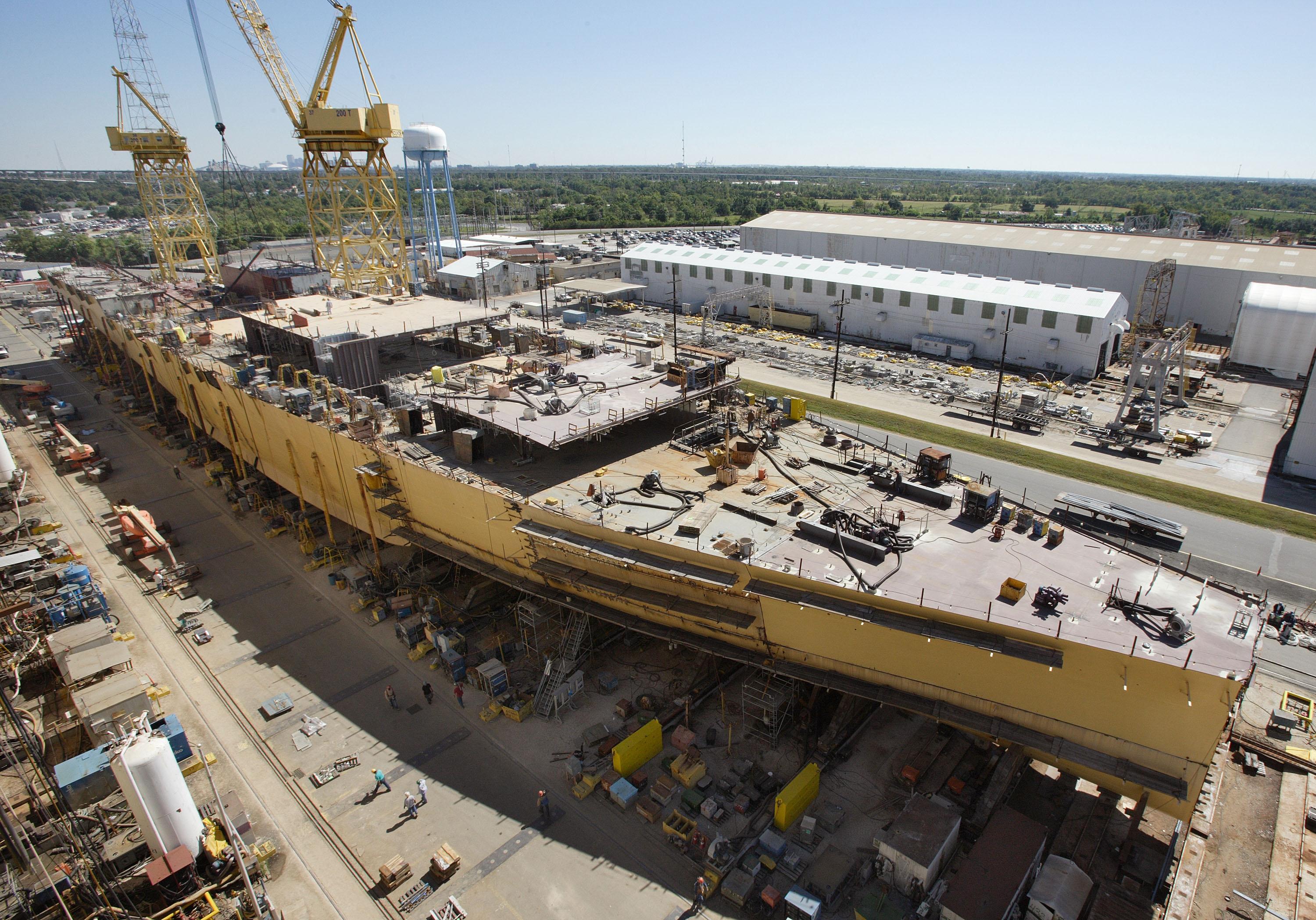Somerset (LPD25) on the builders ways at Northrop Grumman Ship Systems