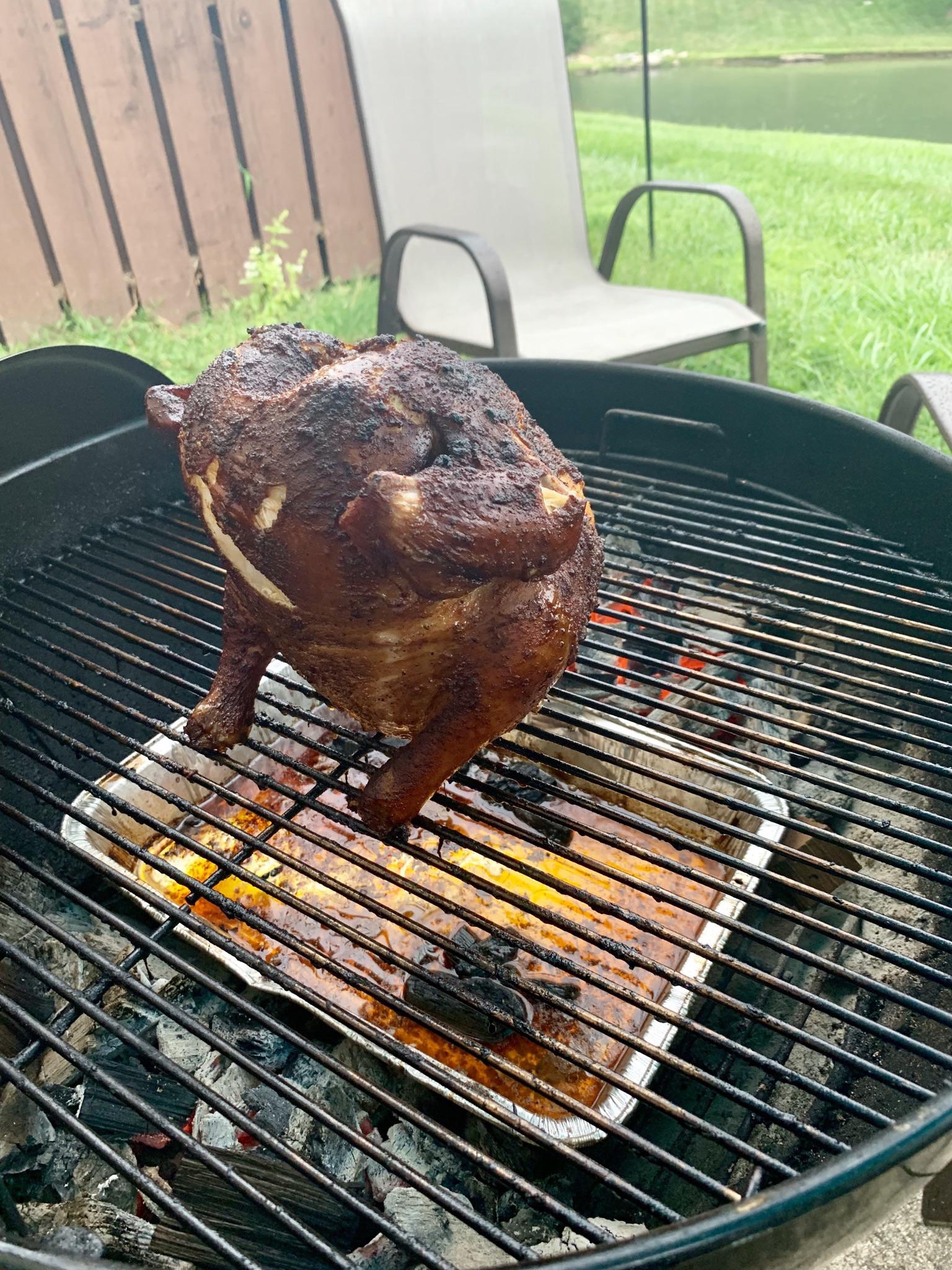 Beer can chicken. Smoked with Cowboy Lump Oak and Hickory. Couple of
