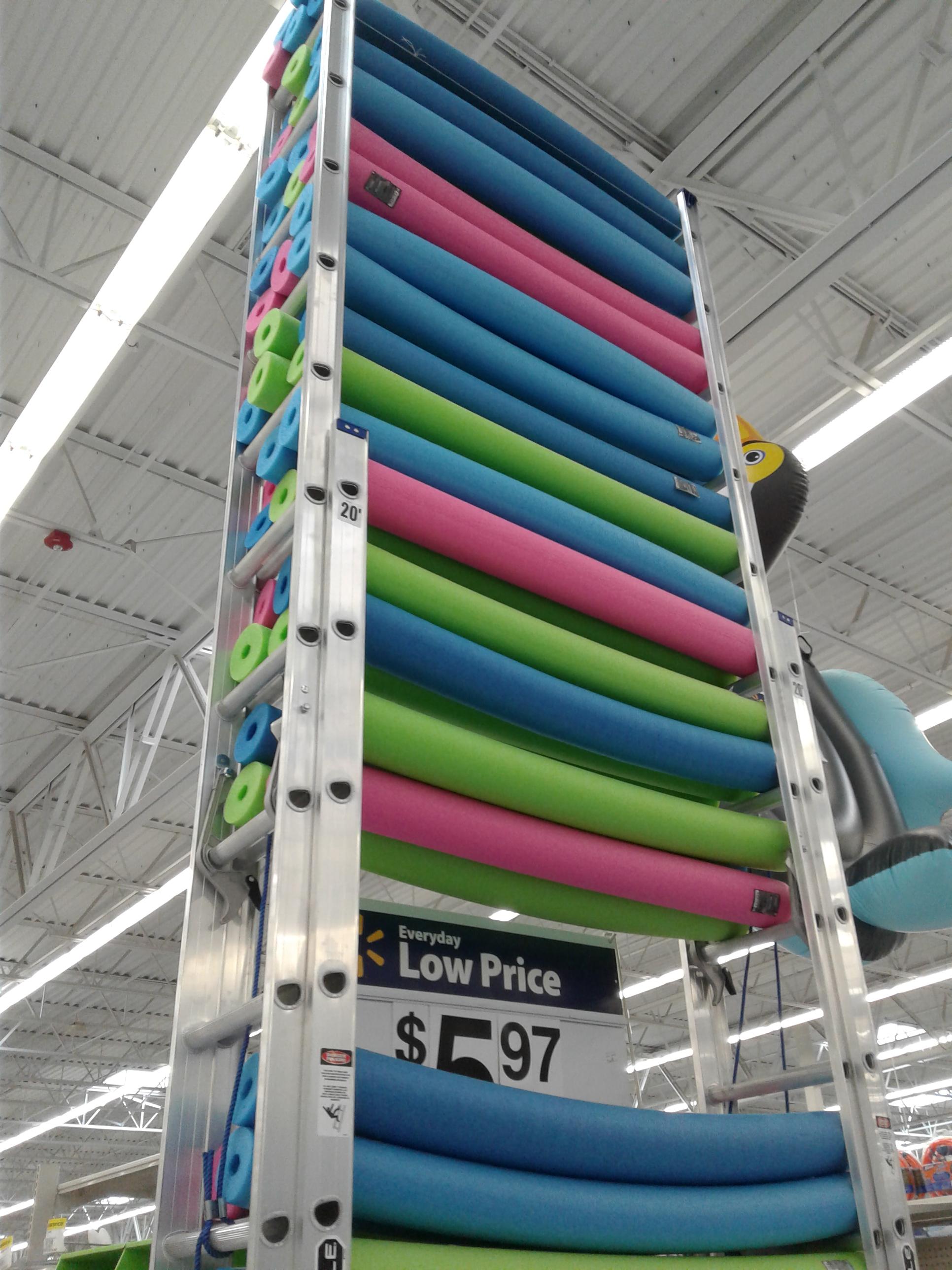My store tied two ladders together and used them to display pool
