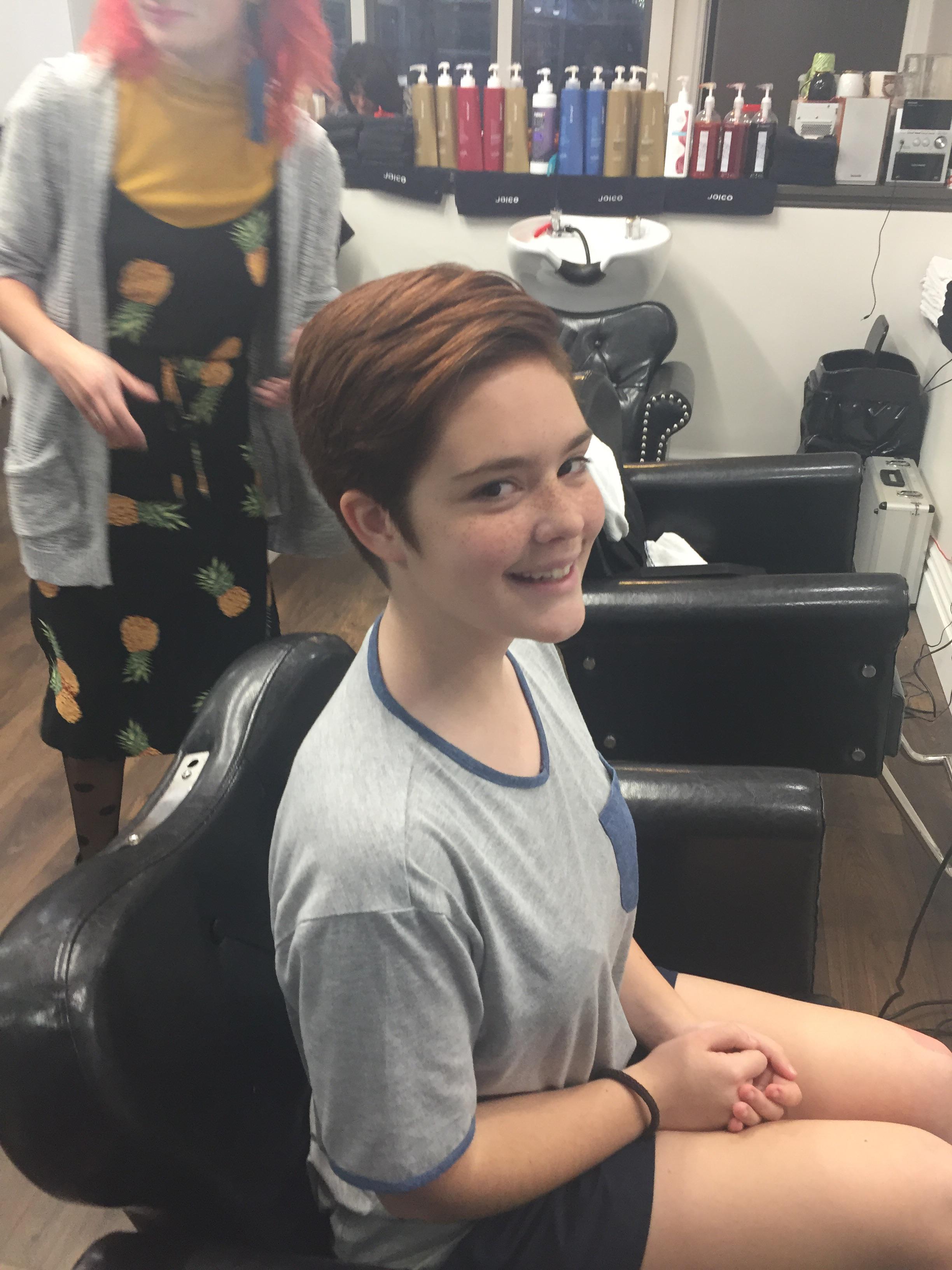 My friend got a haircut today! She used to have it shoulder length. Can