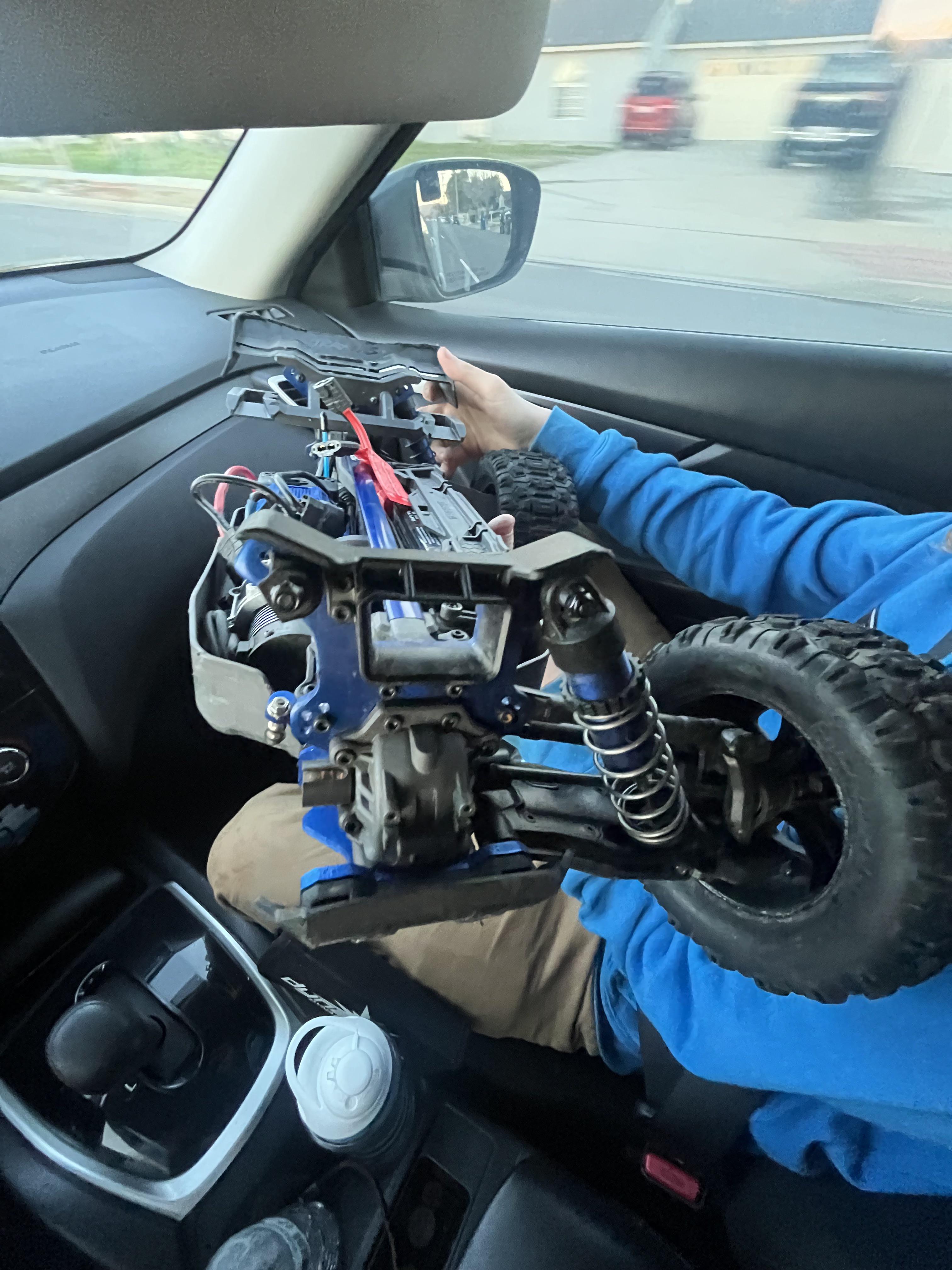 Traxxas sledge Blew a tire lost control hit a parked car at full speed