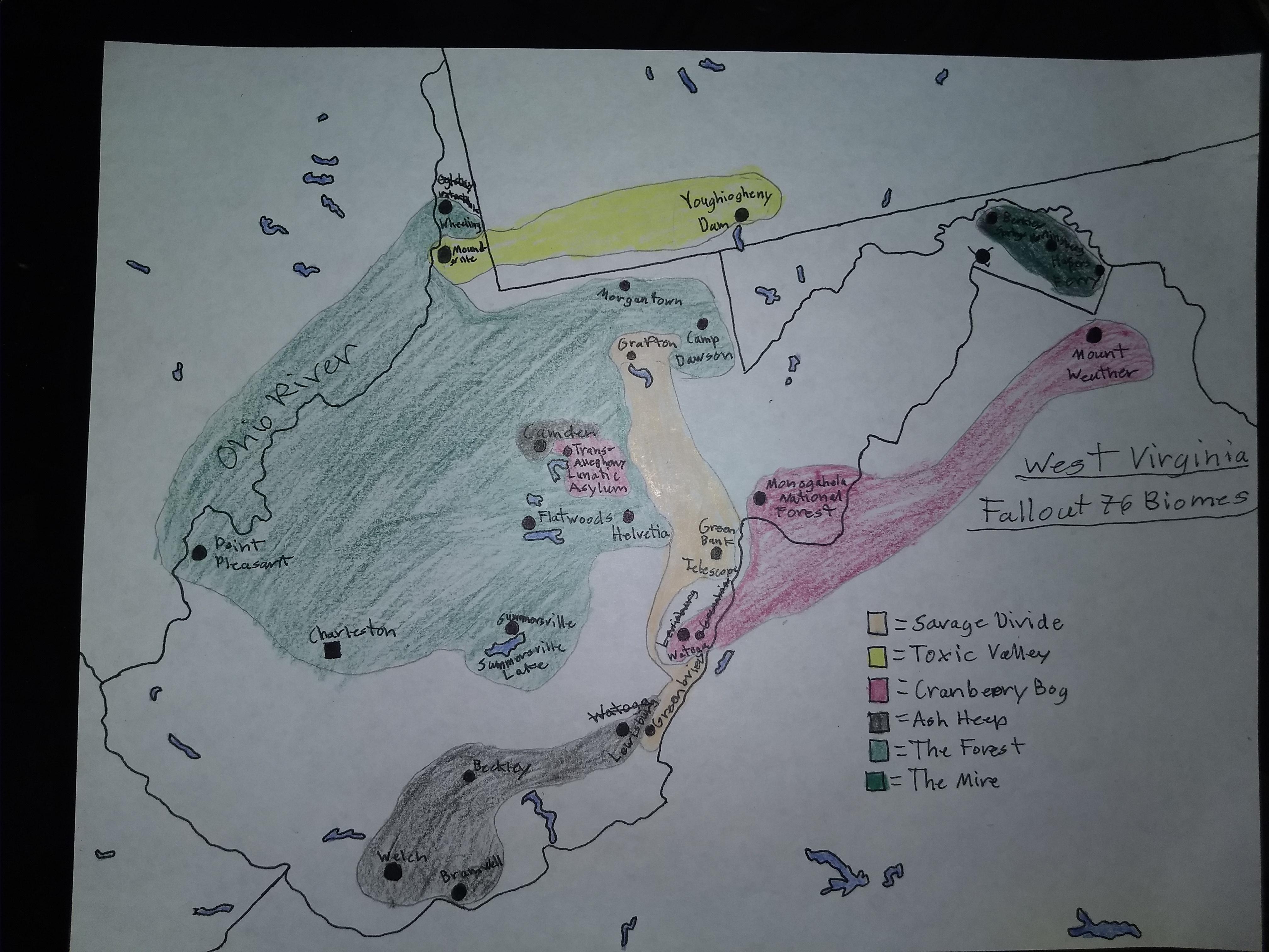 Fallout 76 and its biomes on top of West Virginia r/mapmaking