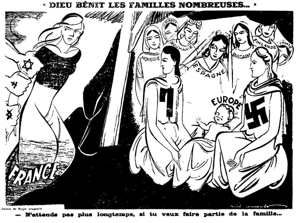Propaganda cartoon published in the collaborationist journal on the fascist view of a united