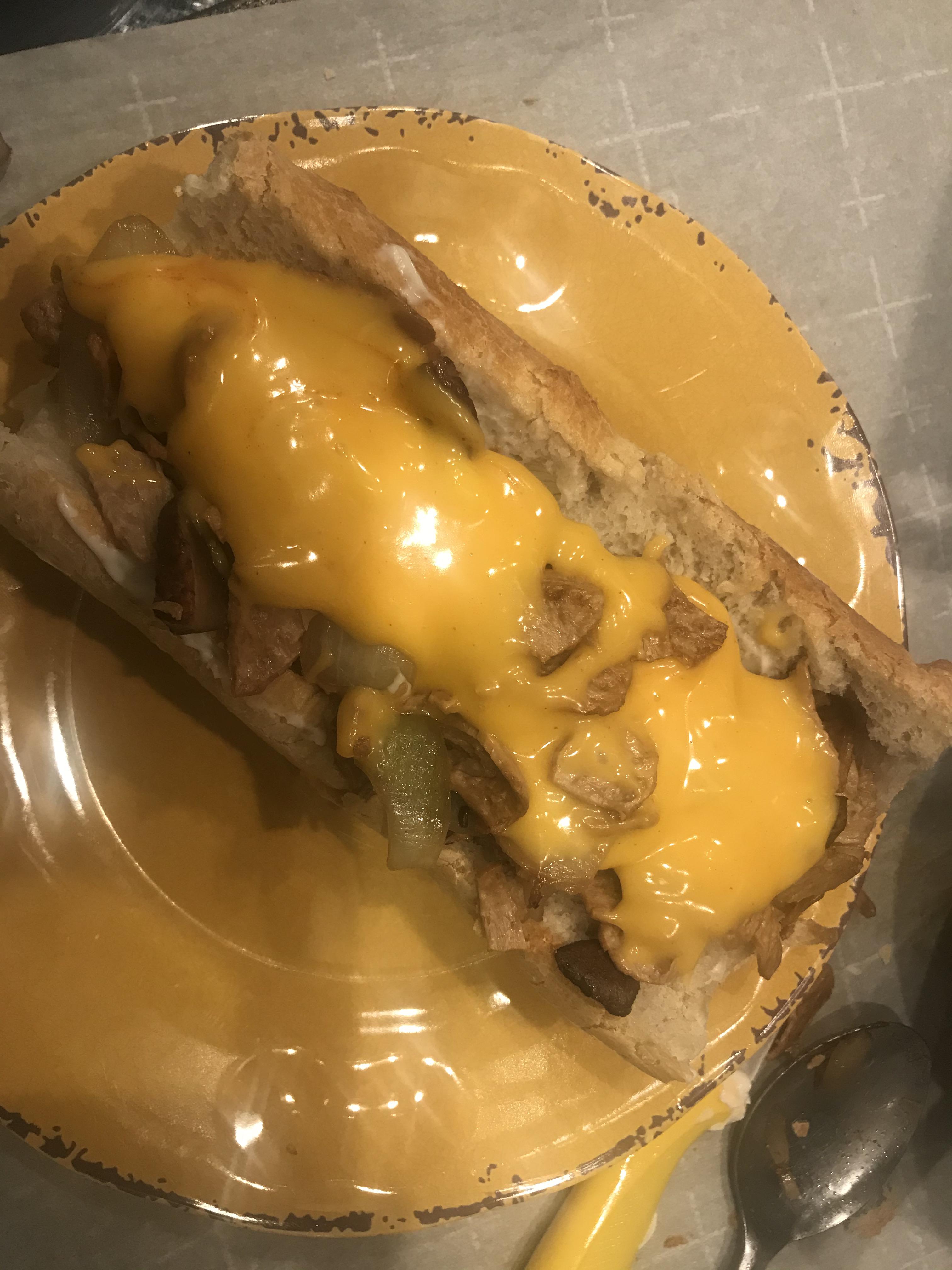Vegan cheesesteak including freshly baked roll p r/VeganFoodPorn