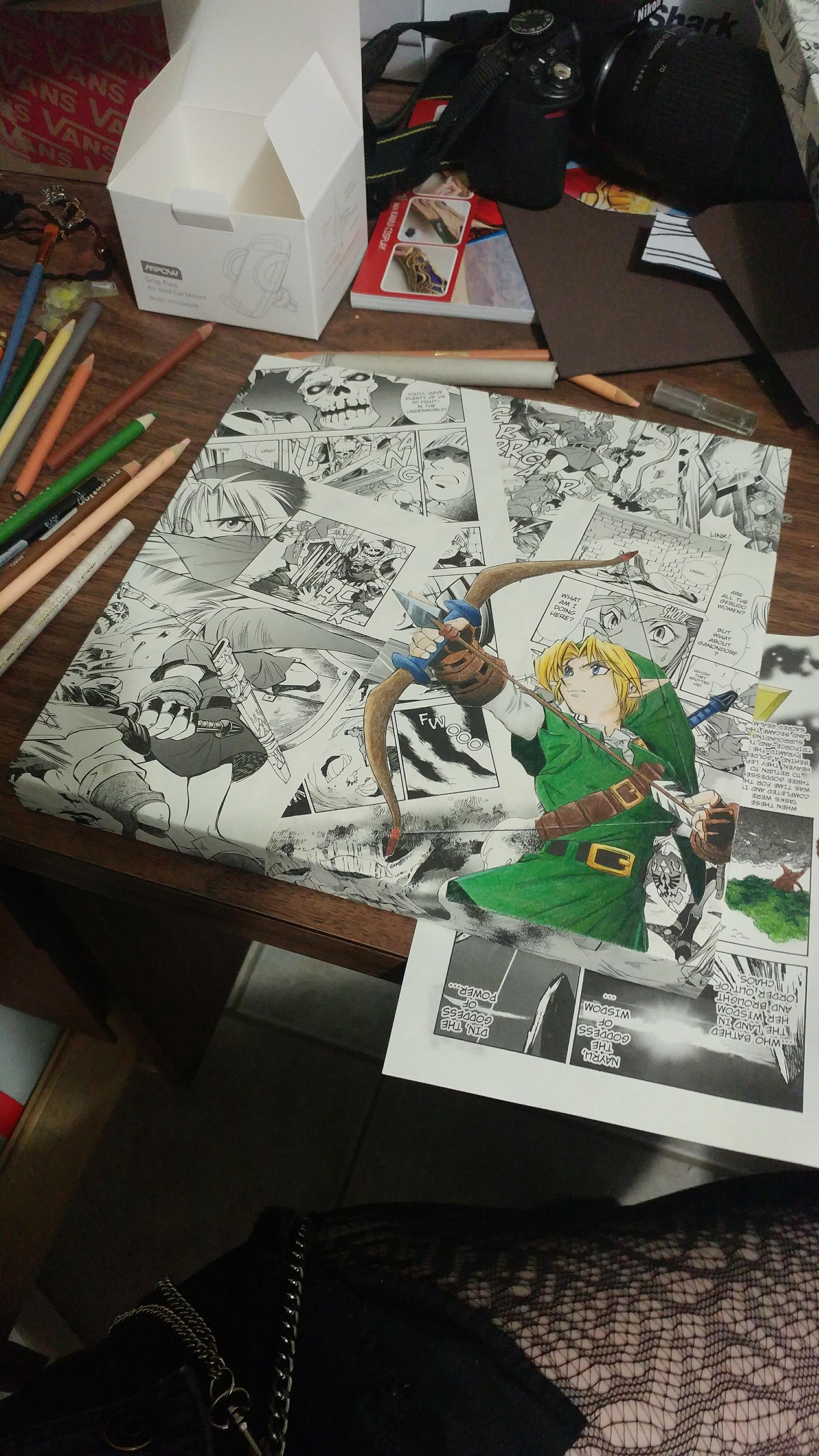Ocarina of Time manga collage canvas that my girlfriend and I made