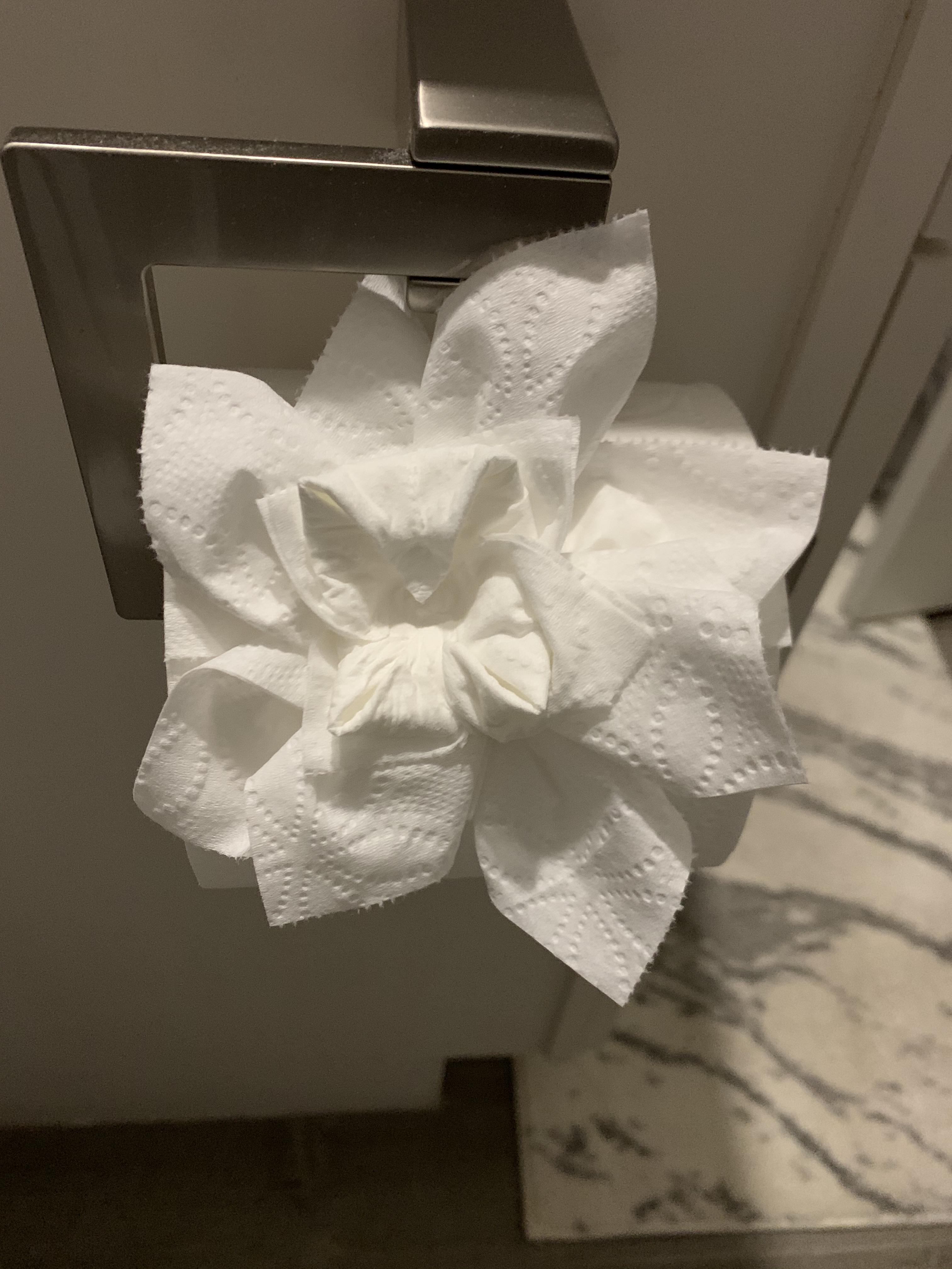 This toilet paper flower my maids made for me on all my toilet paper