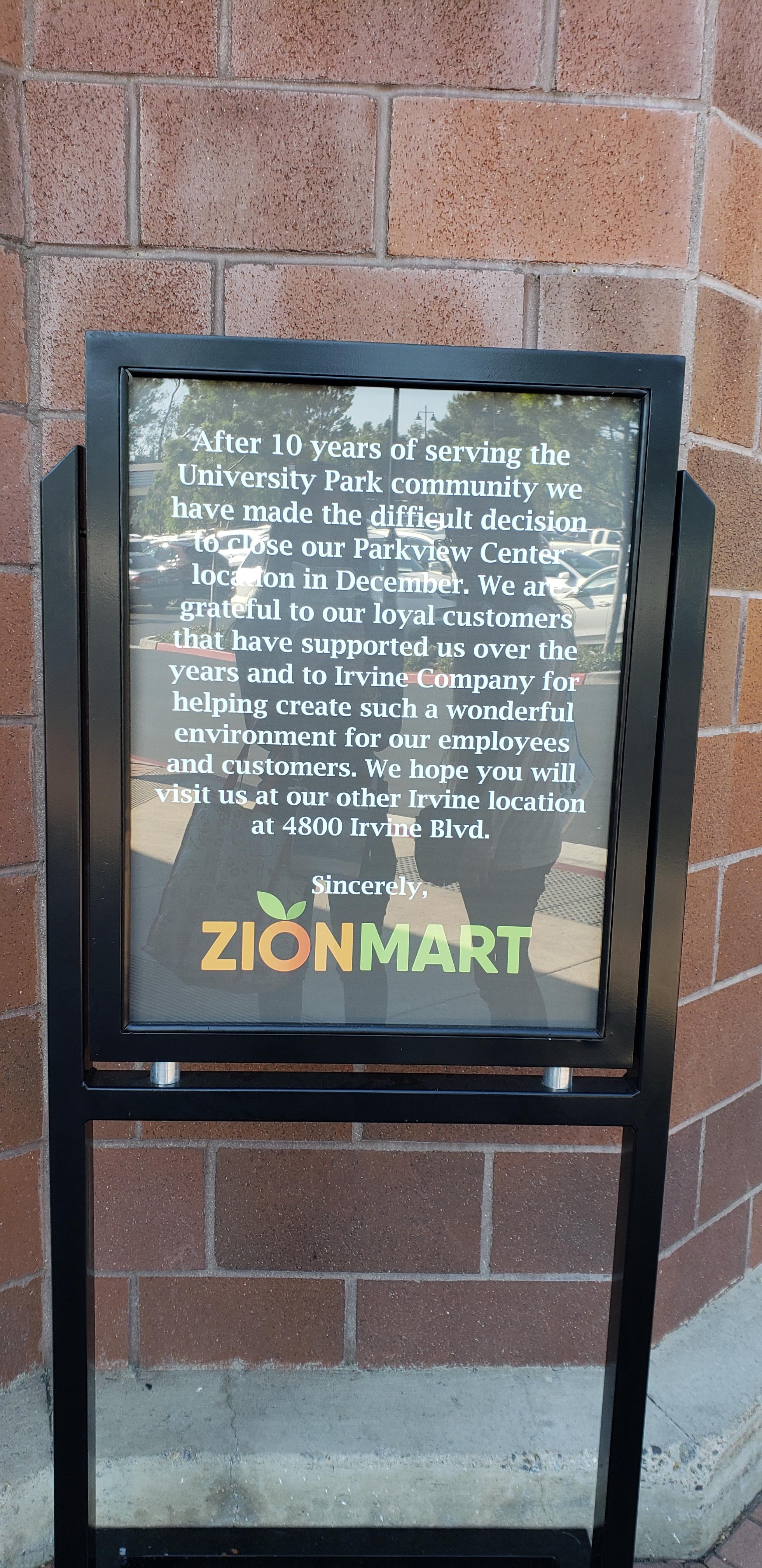 Zion Mart across from Tanaka farms Will Be closing in december r/irvine