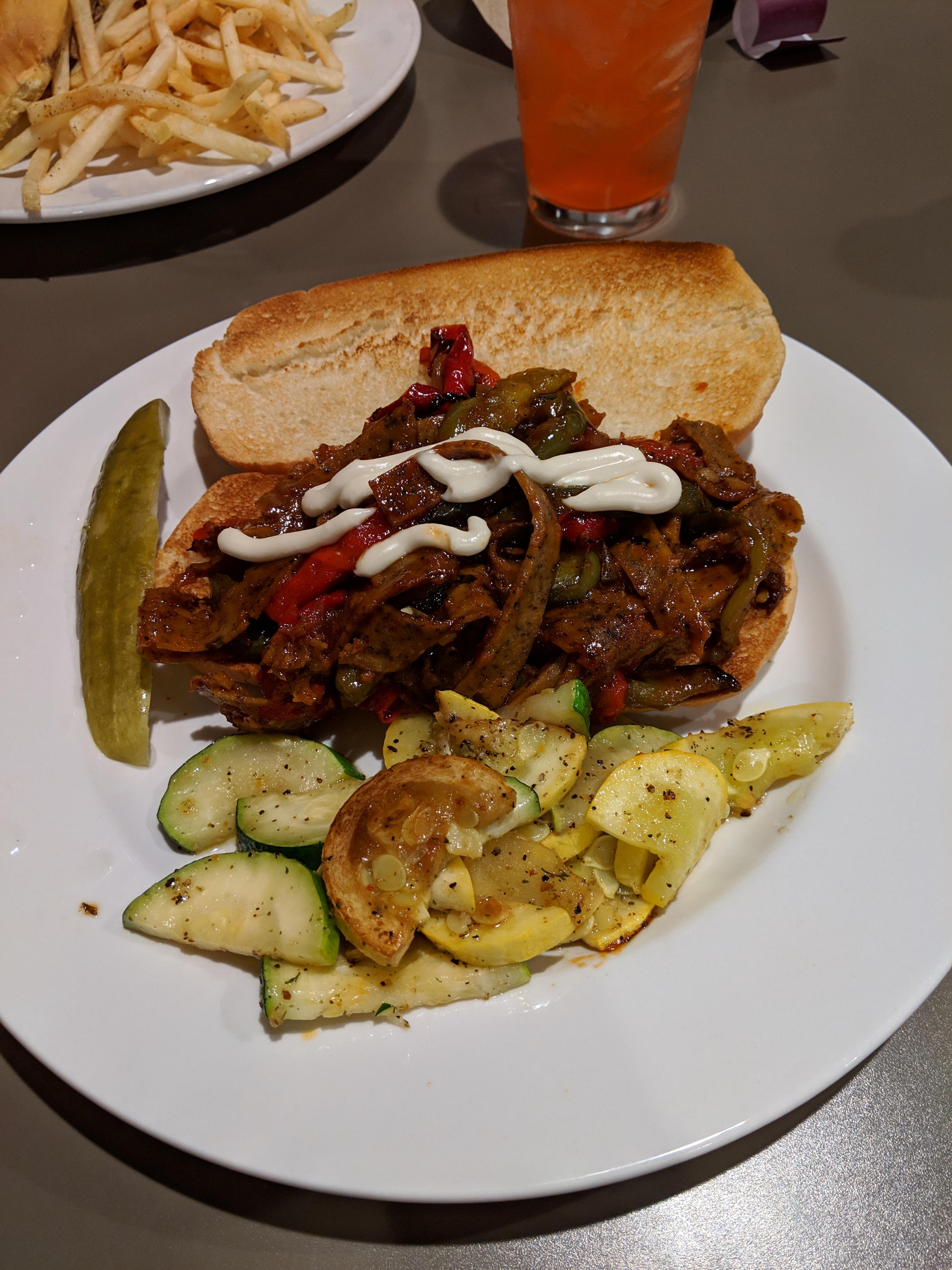 Seitan "Cheesesteak" with Grilled Zucchini and Squash r/vegetarian