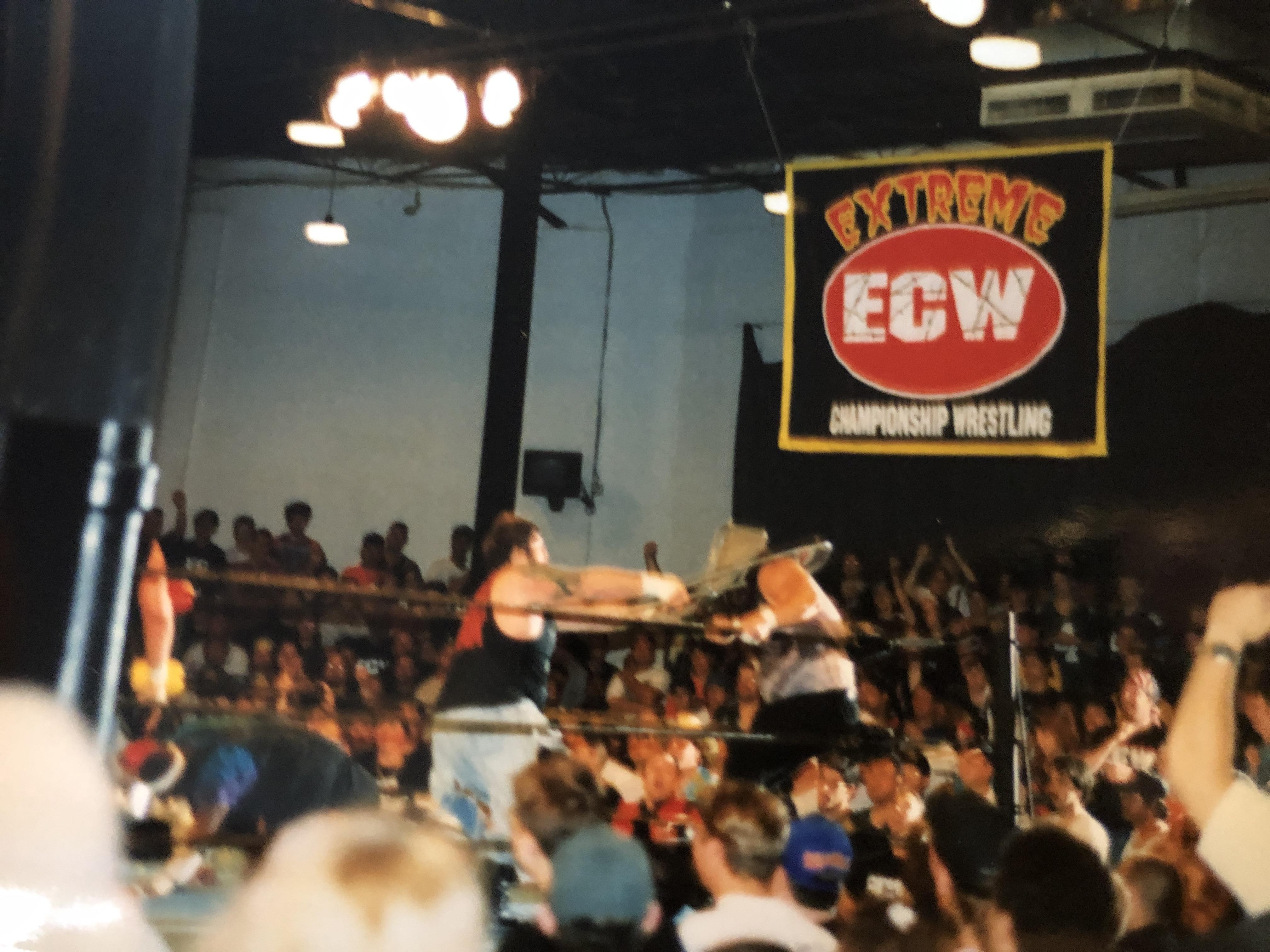 Chair shot to the head by Balls Mahoney on Big Dick Dudley ECW Born to be Wired 8/9/97. r