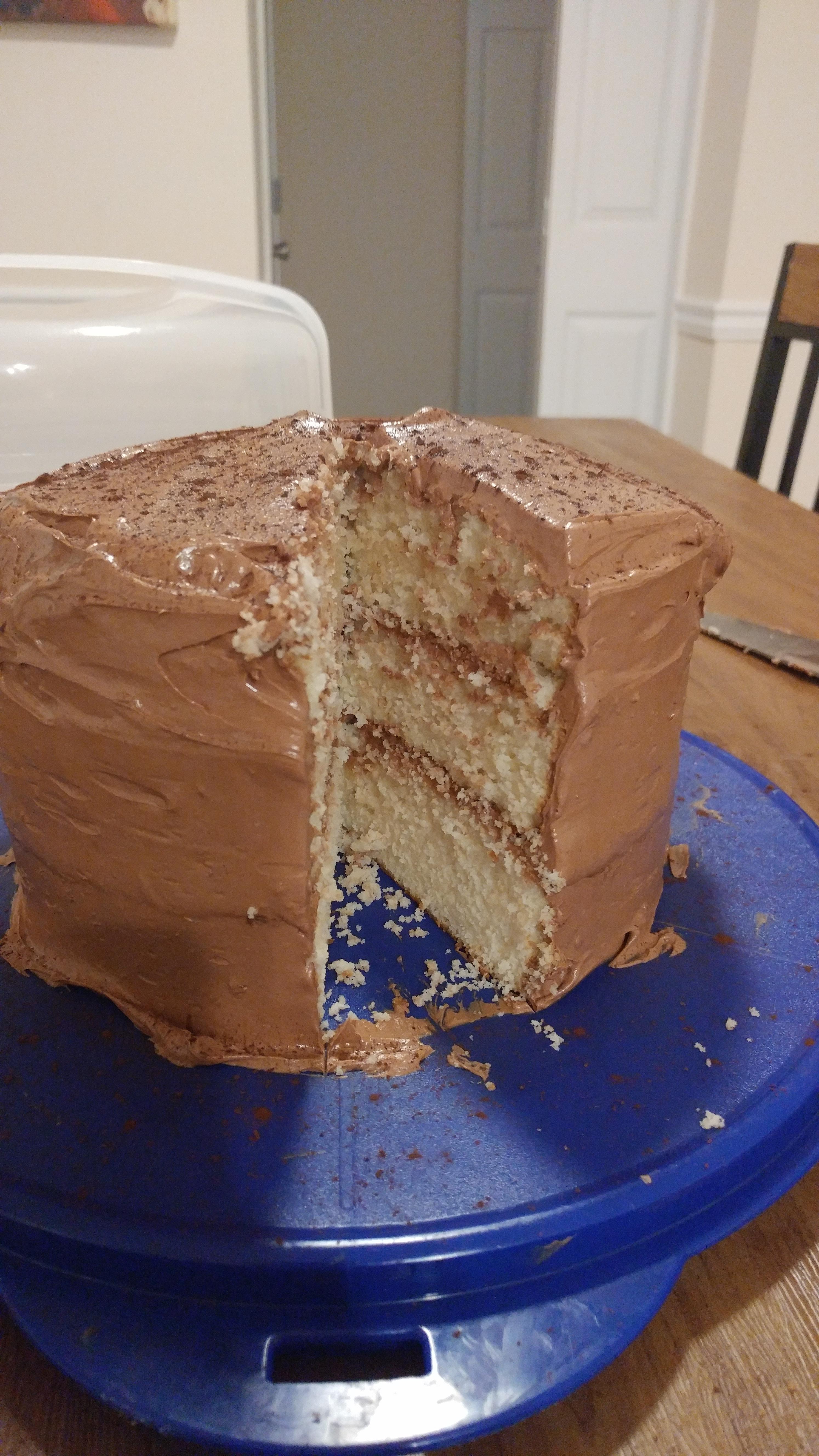 Stella Parks's yellow cake and chocolate swiss buttercream recipe. Not