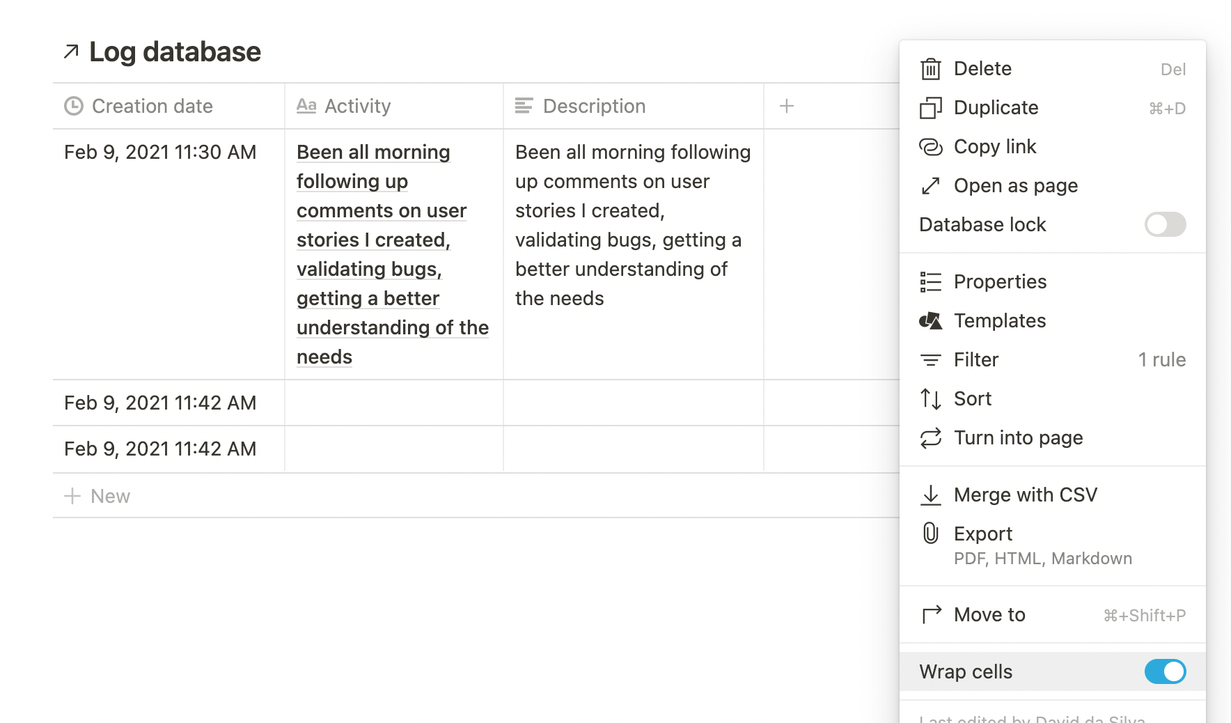 "Wrap cells" to allows multiline text in tables. There's people who