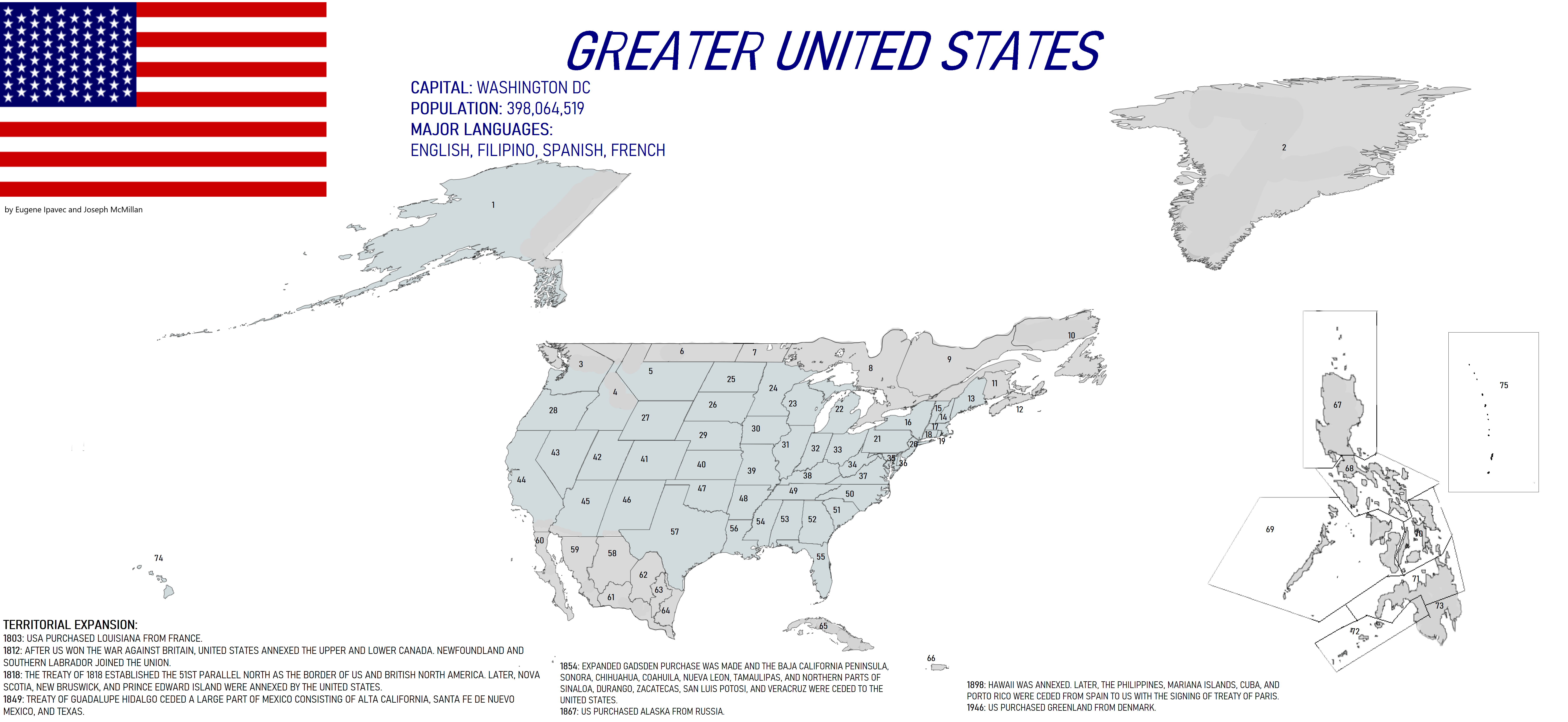 Alternate History Greater Us Map GREATER UNITED STATES WITH 75 STATES AlternateHistory