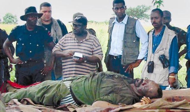 Angolan rebel leader Jonas Savimbi following a shootout with government