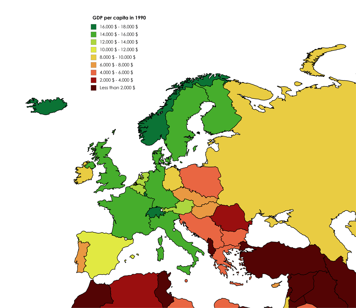 Les Défis Liés À "Carte Europe 1990" GDP in europe 1990 MapPorn