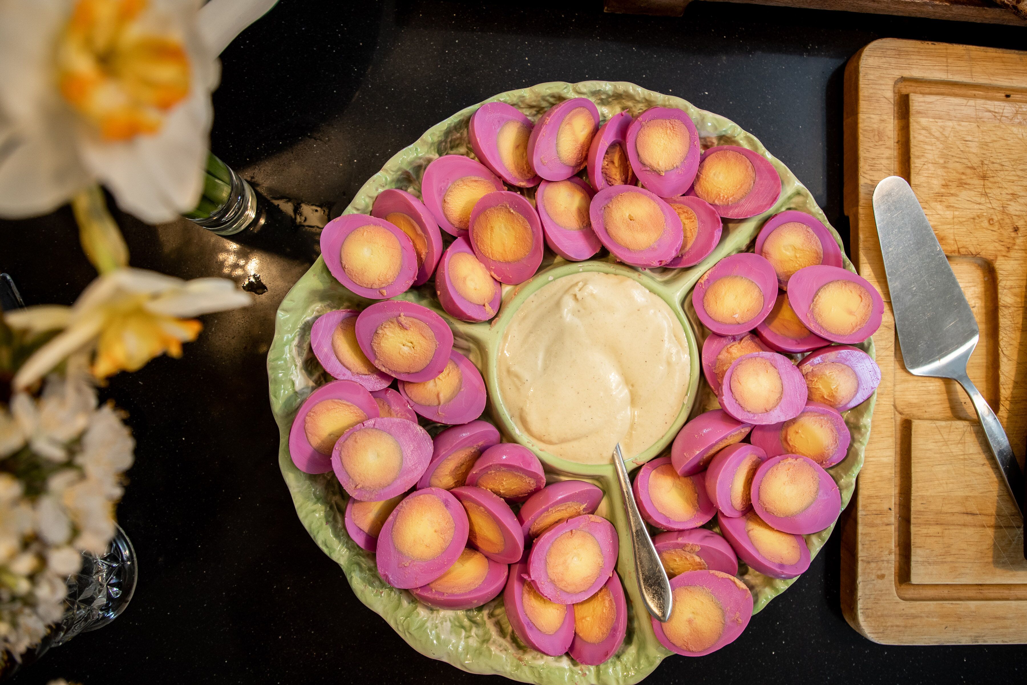 Eggs pickled in beet kvass served with my "probiotic" mayonnaise made