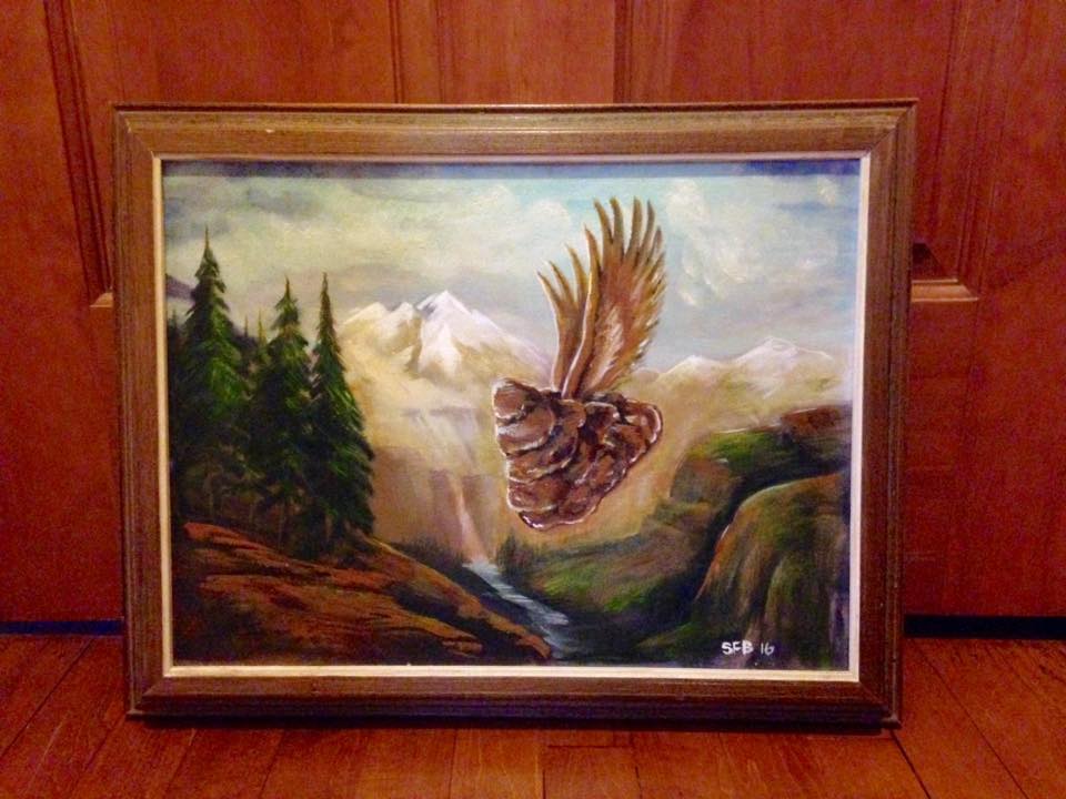 Buy a thrift store painting + add a turd = ART! r/pics