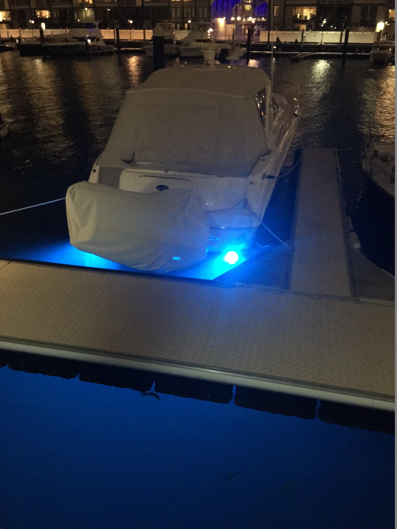 What are these blue, underwater LED lights on the stern of this locked