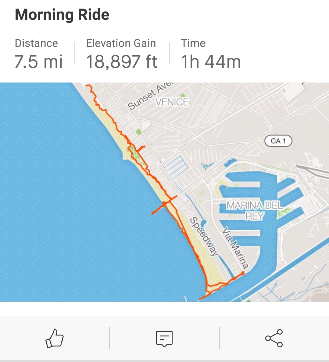 18,000+ ft elevation gain at Venice Beach uh, what? Strava