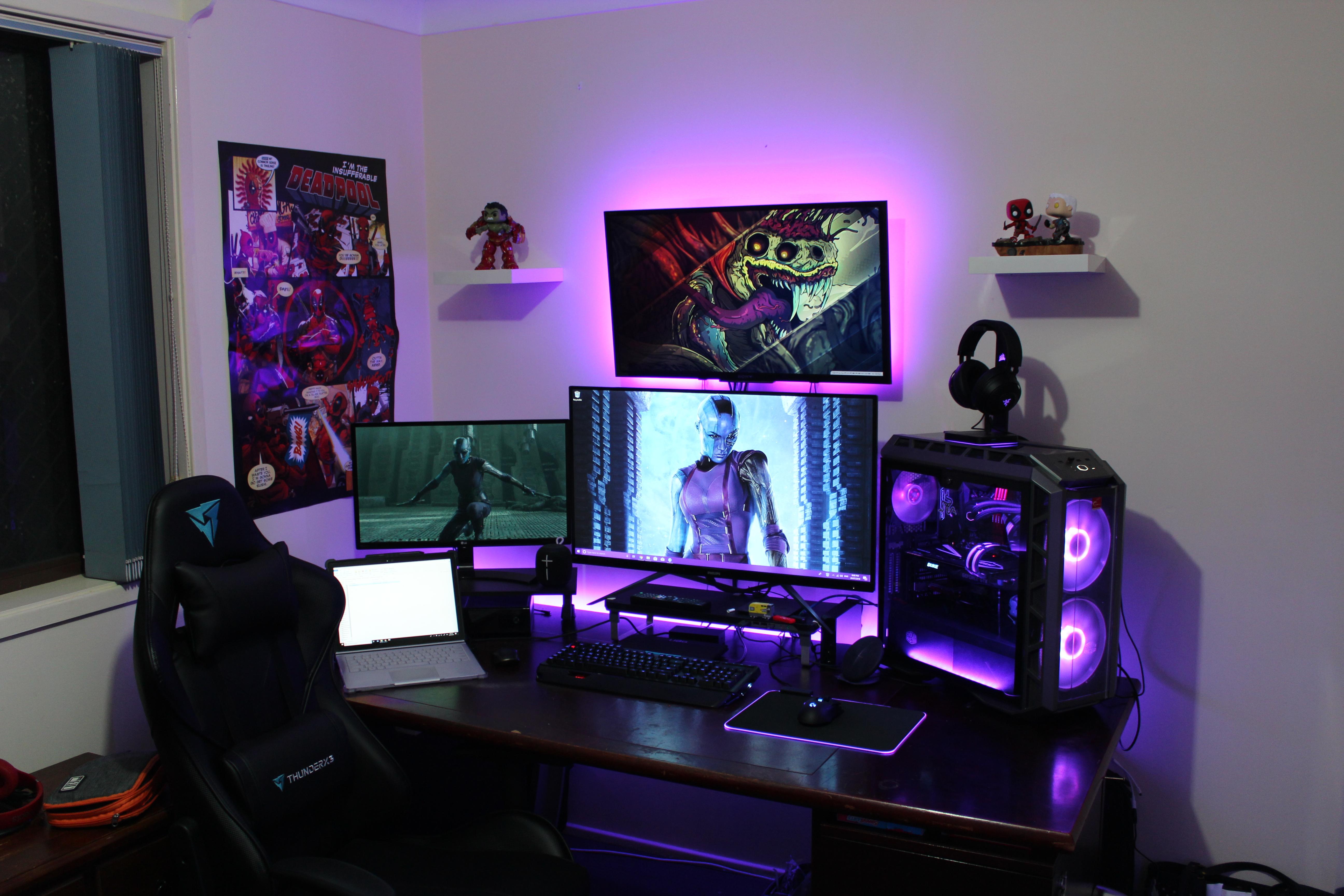 Final touches to the battlestation, floating shelves. Now to RGB or not