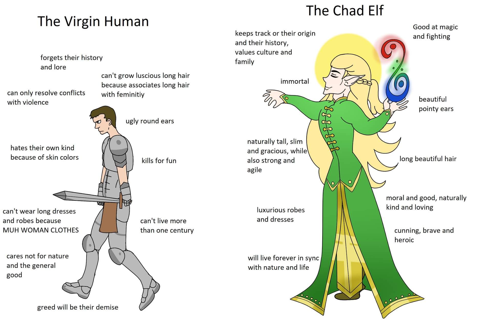 I'd rather be an elf than a human r/virginvschad