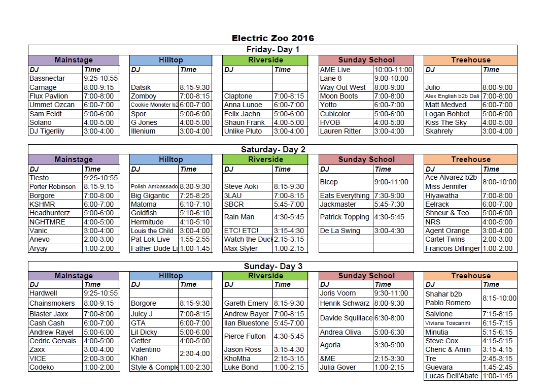 Electric Zoo Printable Schedule r/electriczoo